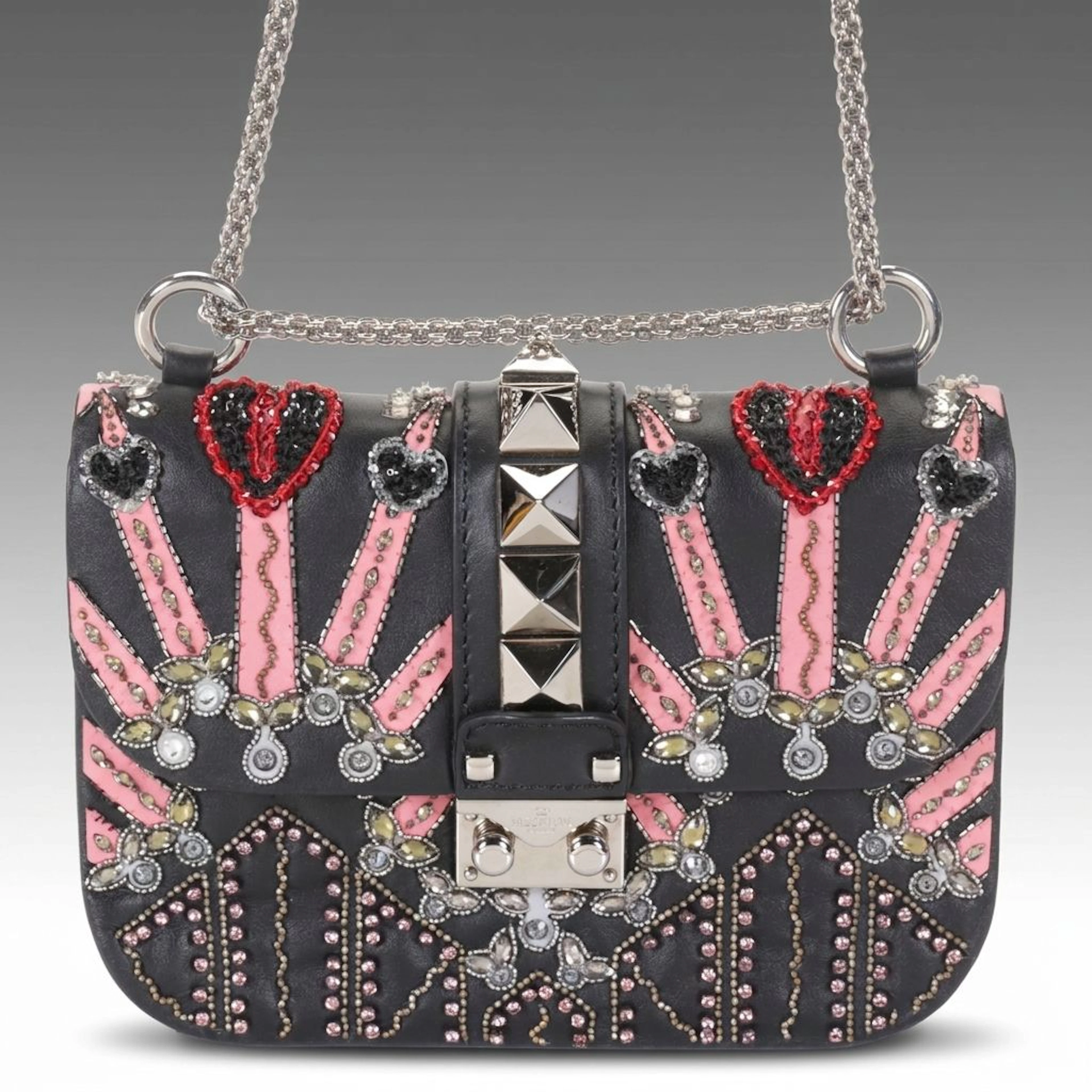 Valentino Garavani Glam Lock Flap Bag in Crystal Loveblade Embellished Leather