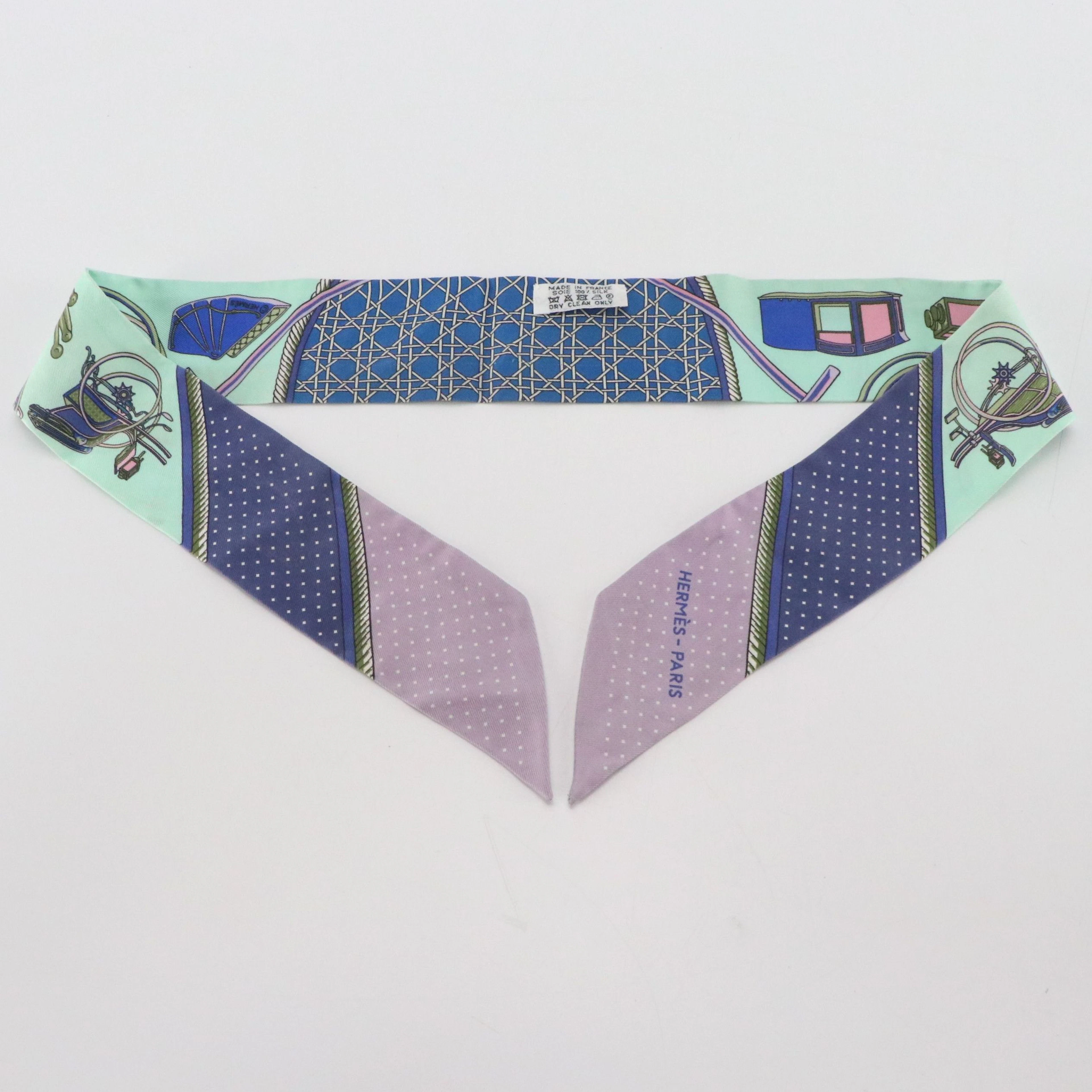 Hermès "Les Voitures à Transformation" Silk Twilly Scarf