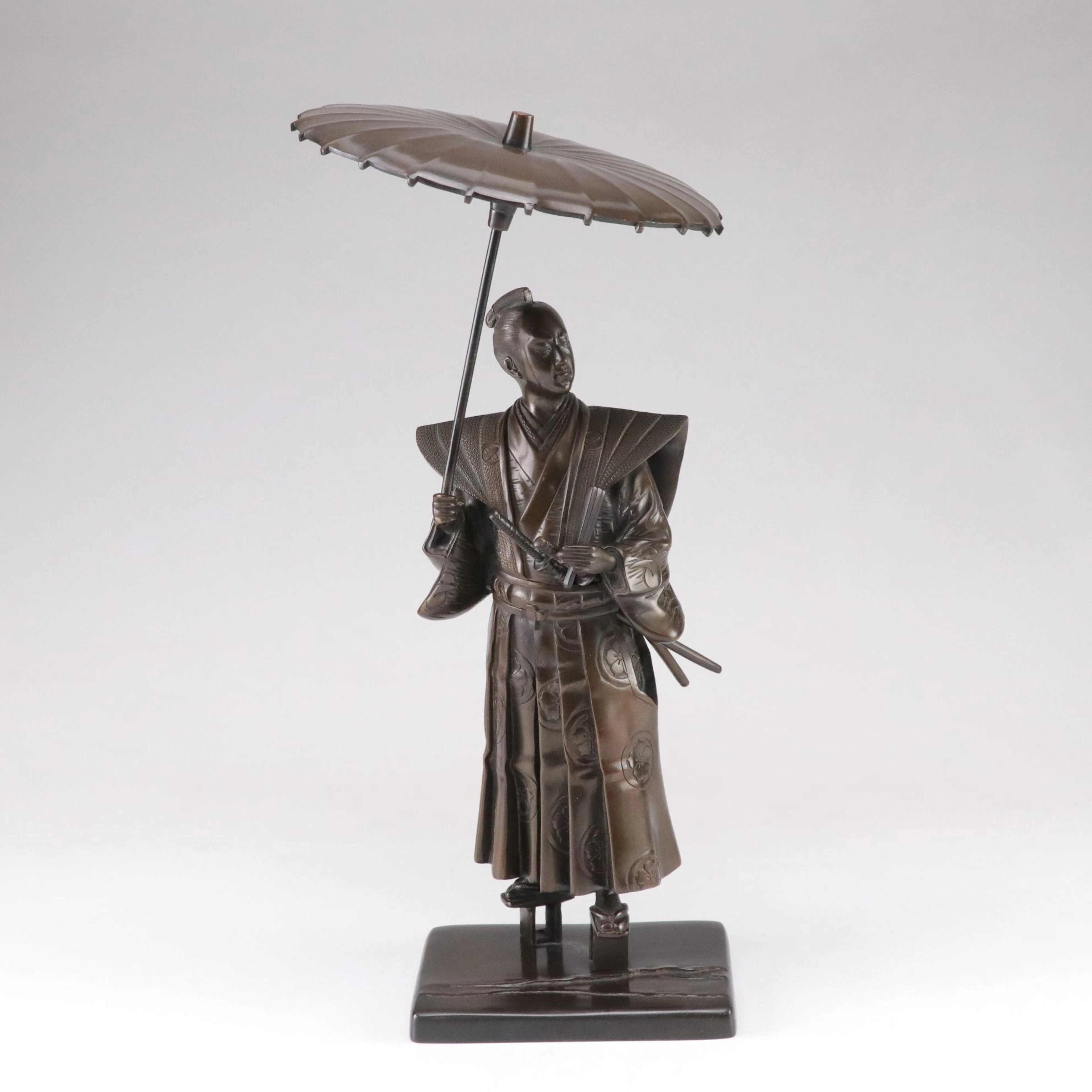 Japanese Style Bronze Samurai in Formal Court Robe, Style of Yoshimutsu