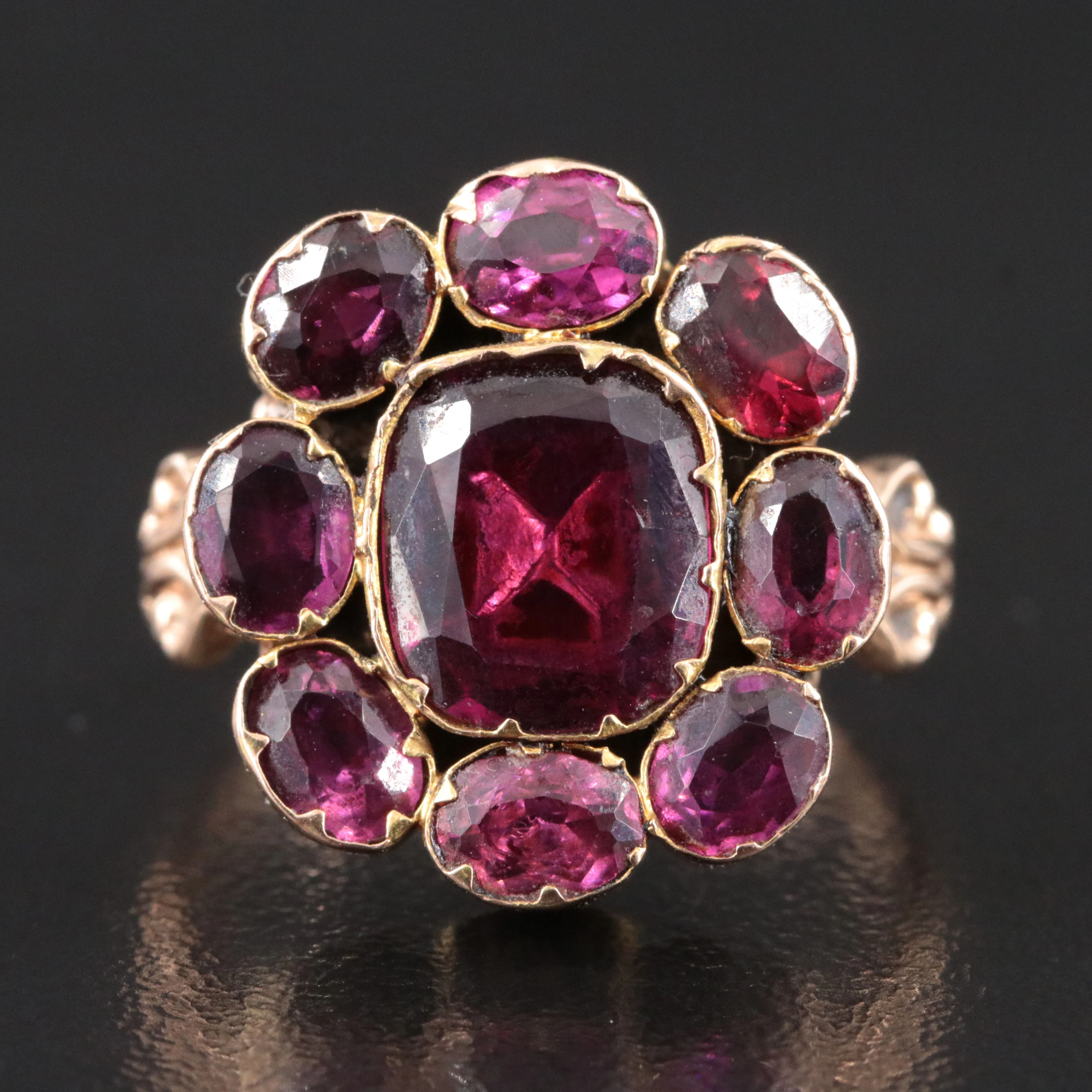 Victorian Rhodolite Garnet Ring with 14K Shank