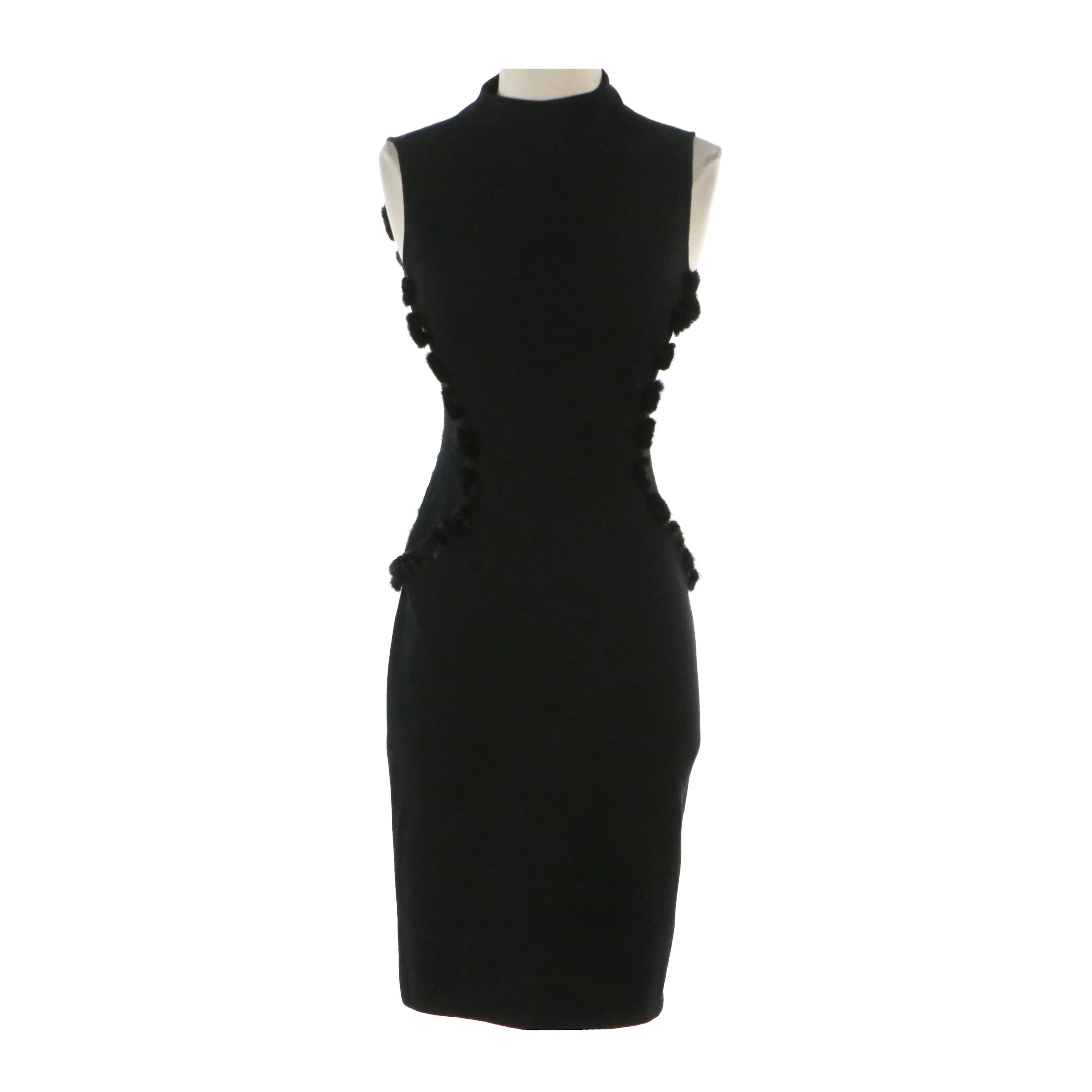 Gianni Versace Couture Black Wool Stretch Knit and Mink Fur Sleeveless Dress