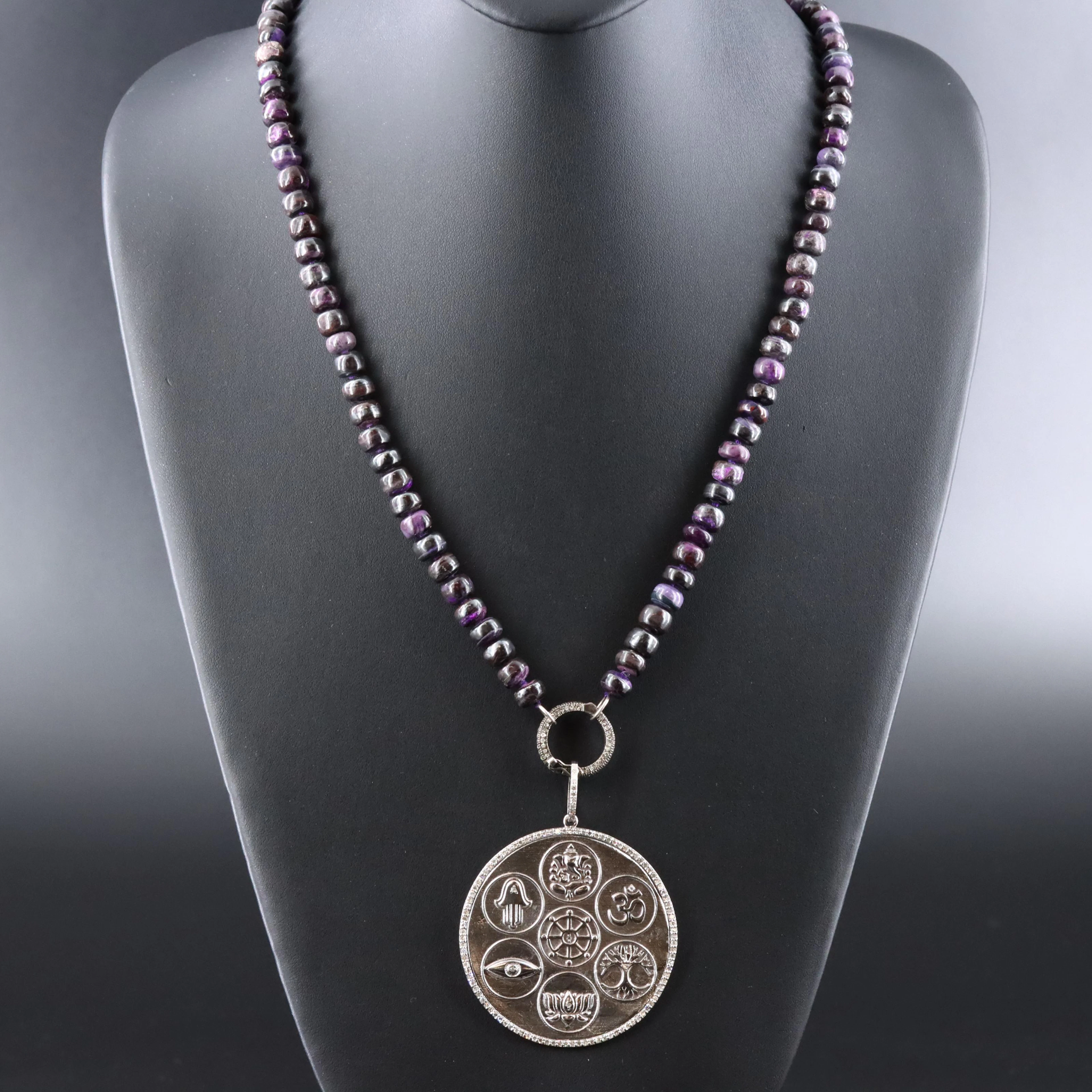 Diamond Pendant & Sterling Sugilite Necklace Attributed to Sheryl Lowe