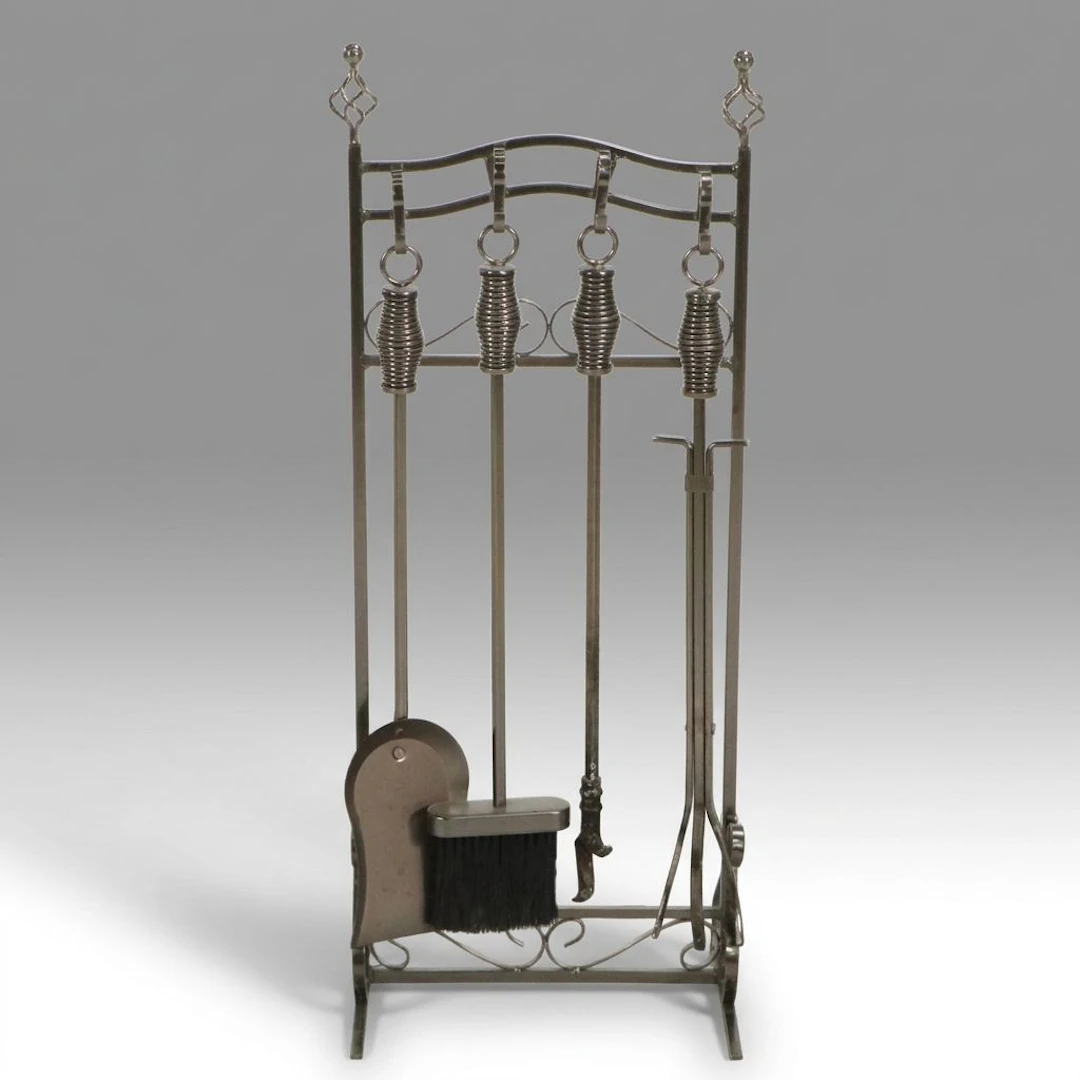 Contemporary Arts & Crafts Style Metal Fireplace Tool Set, 21st Century
