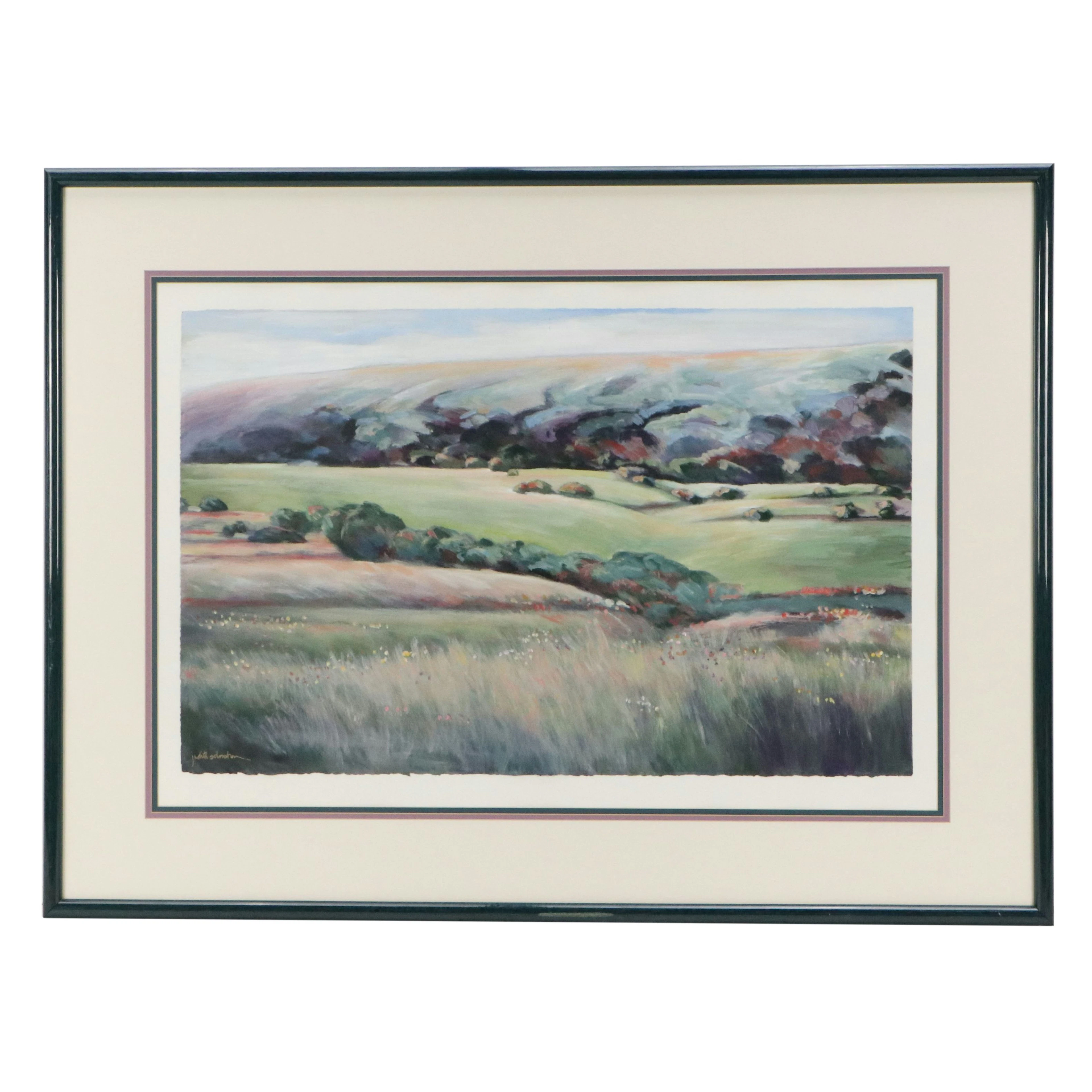 Impressionist Style Landscape Gouache Painting, 20th Century