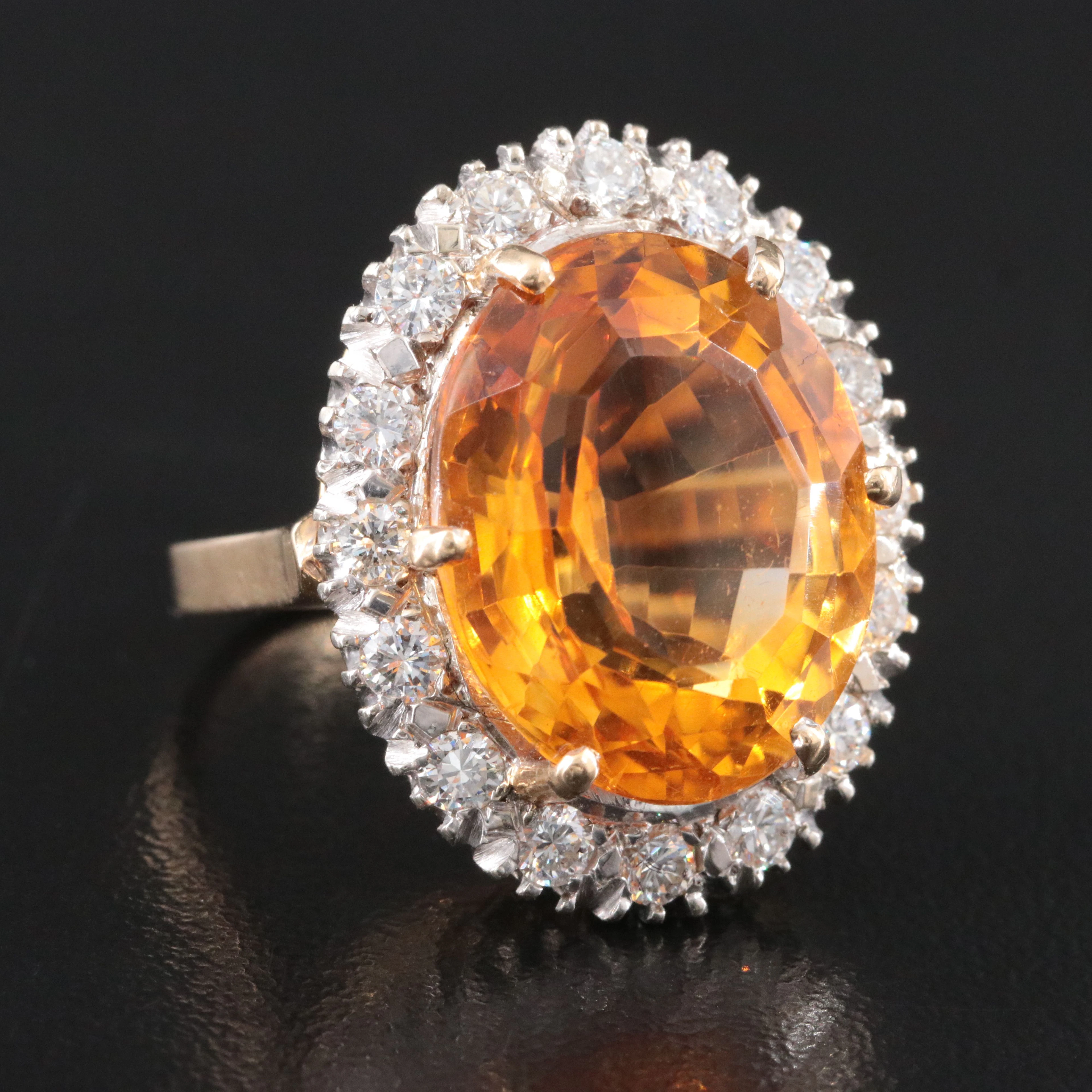 14K 12.17 CT Citrine and Diamond Halo Ring