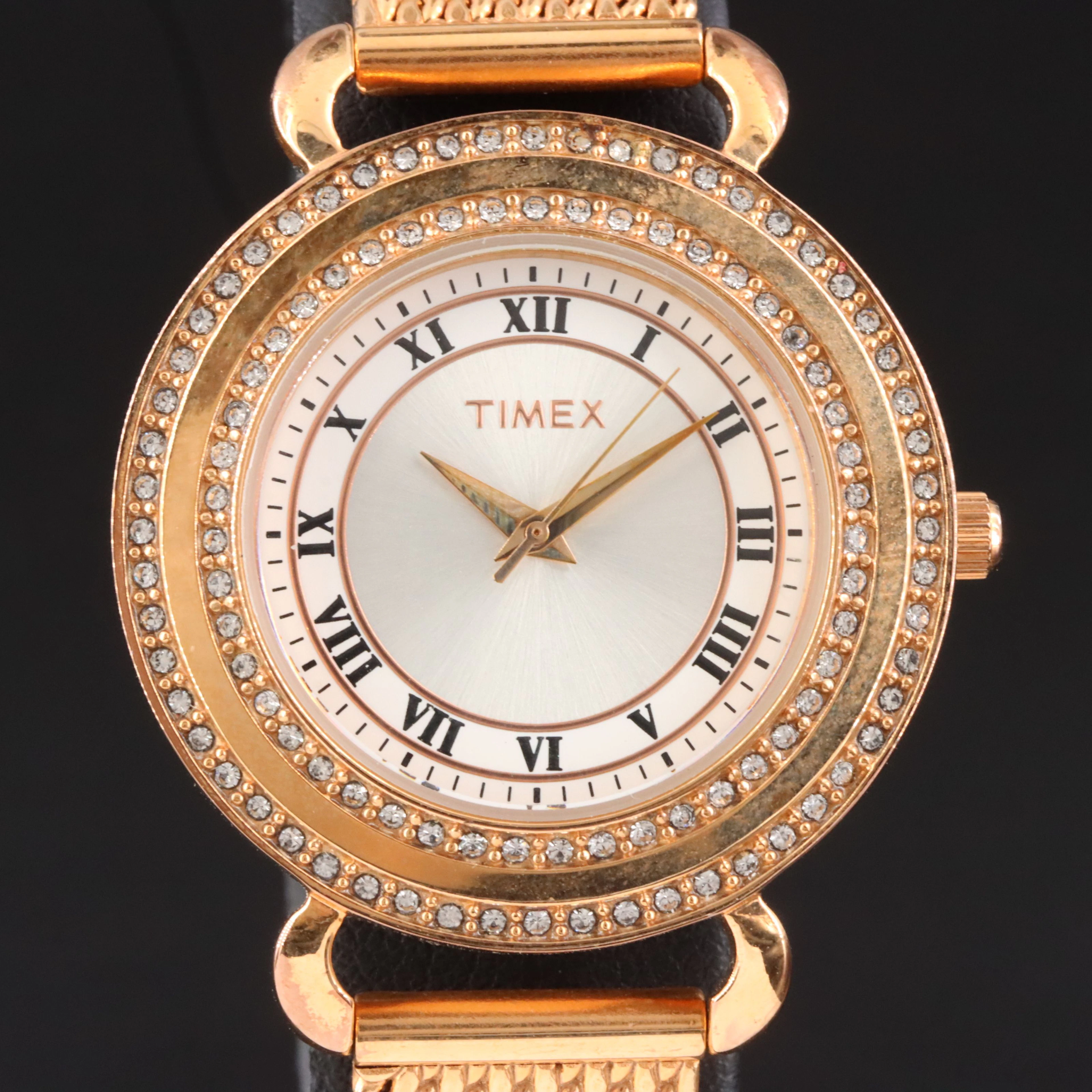 Timex Double Crystal Bezel Rose Tone Quartz Watch