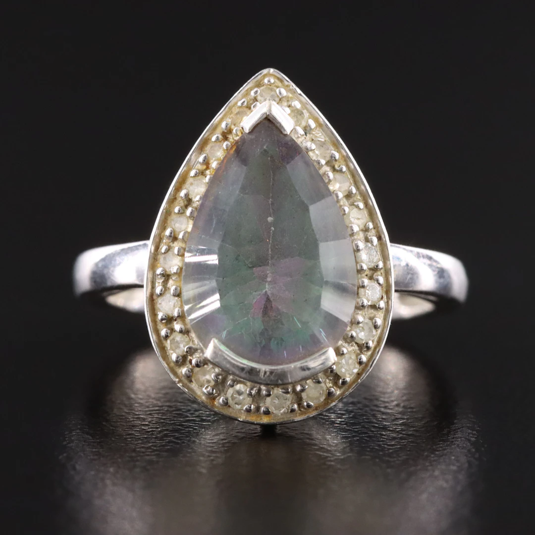 14K Mystic Topaz with Diamond Halo Ring