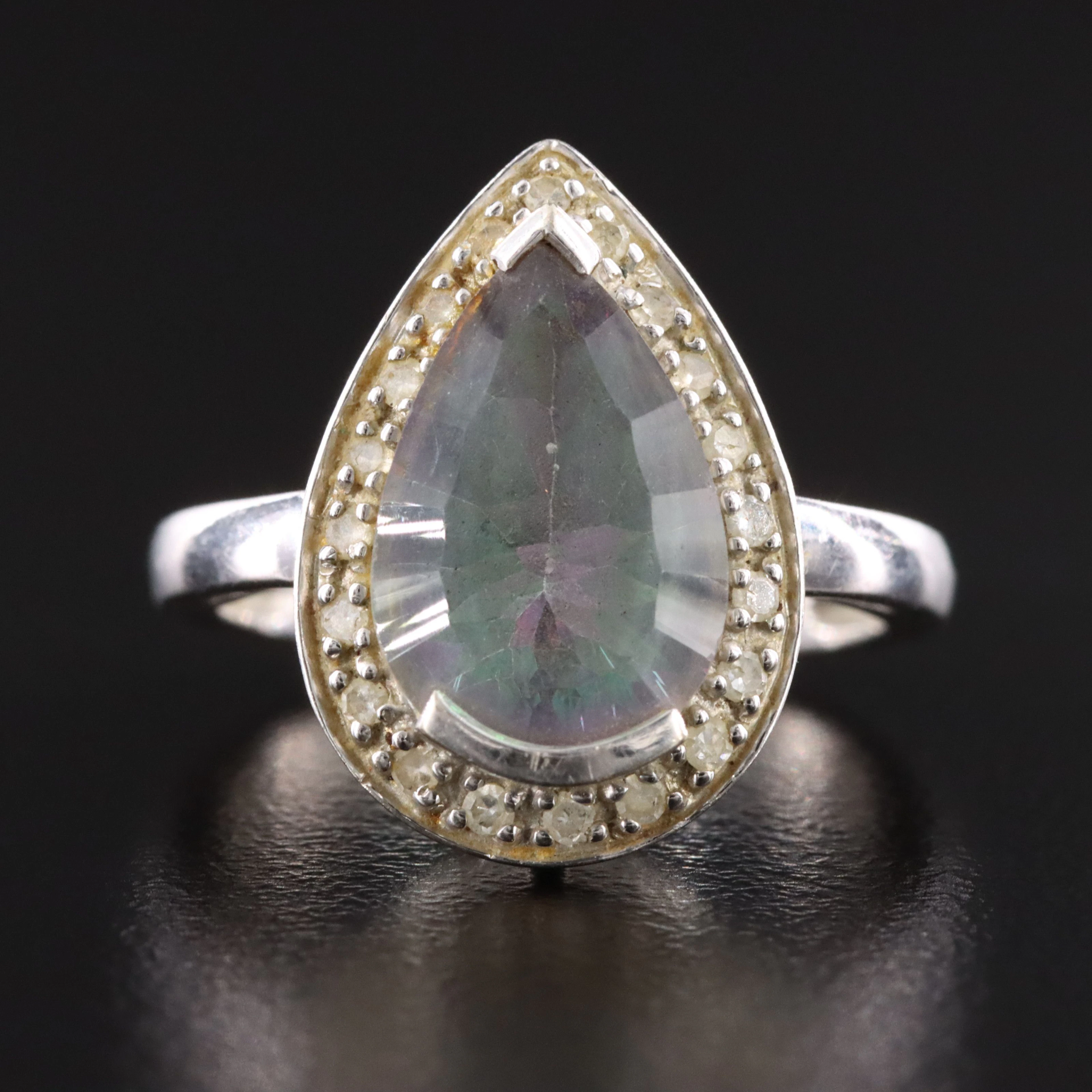 14K Mystic Topaz with Diamond Halo Ring