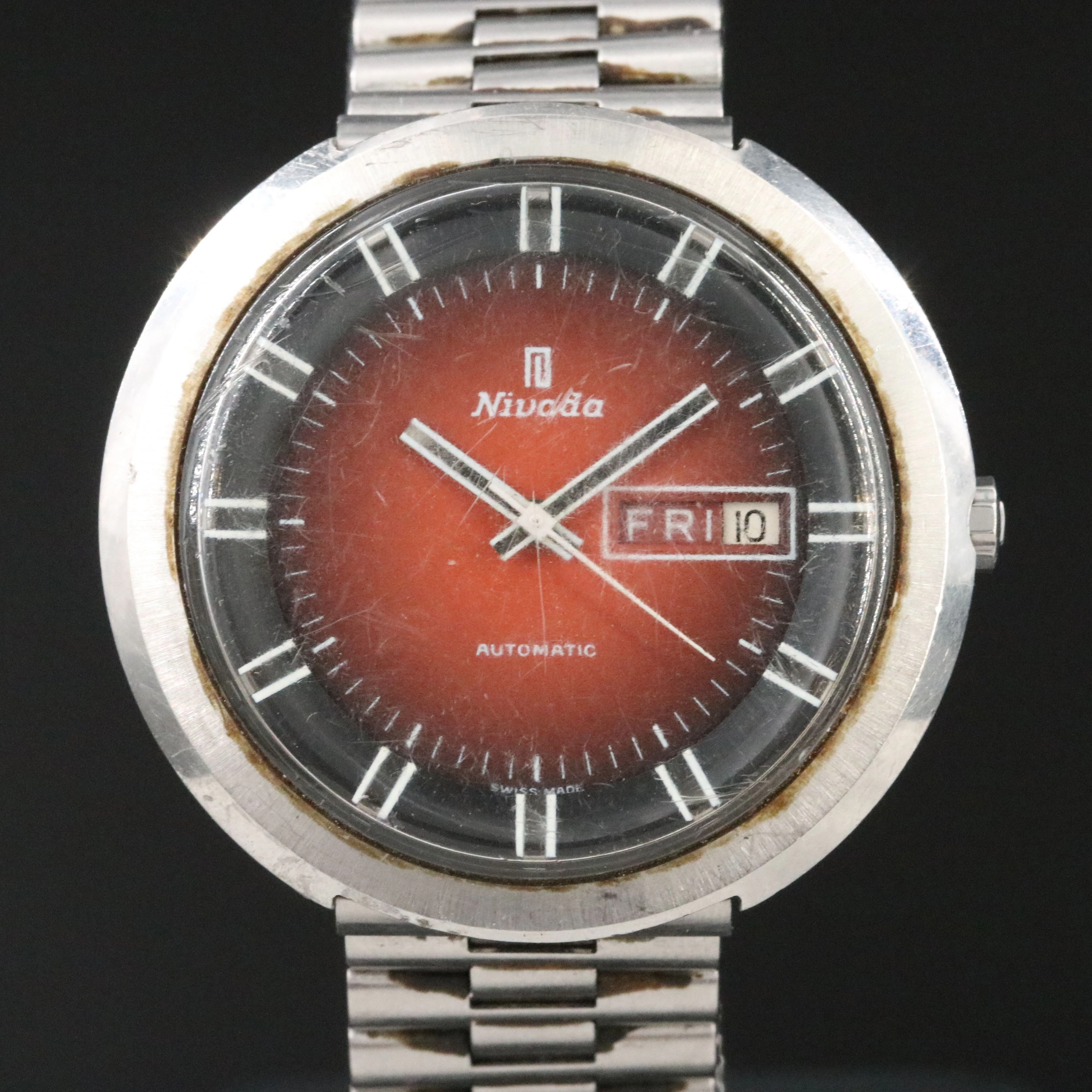 Vintage Nivada Day - Date Stainless Steel Watch