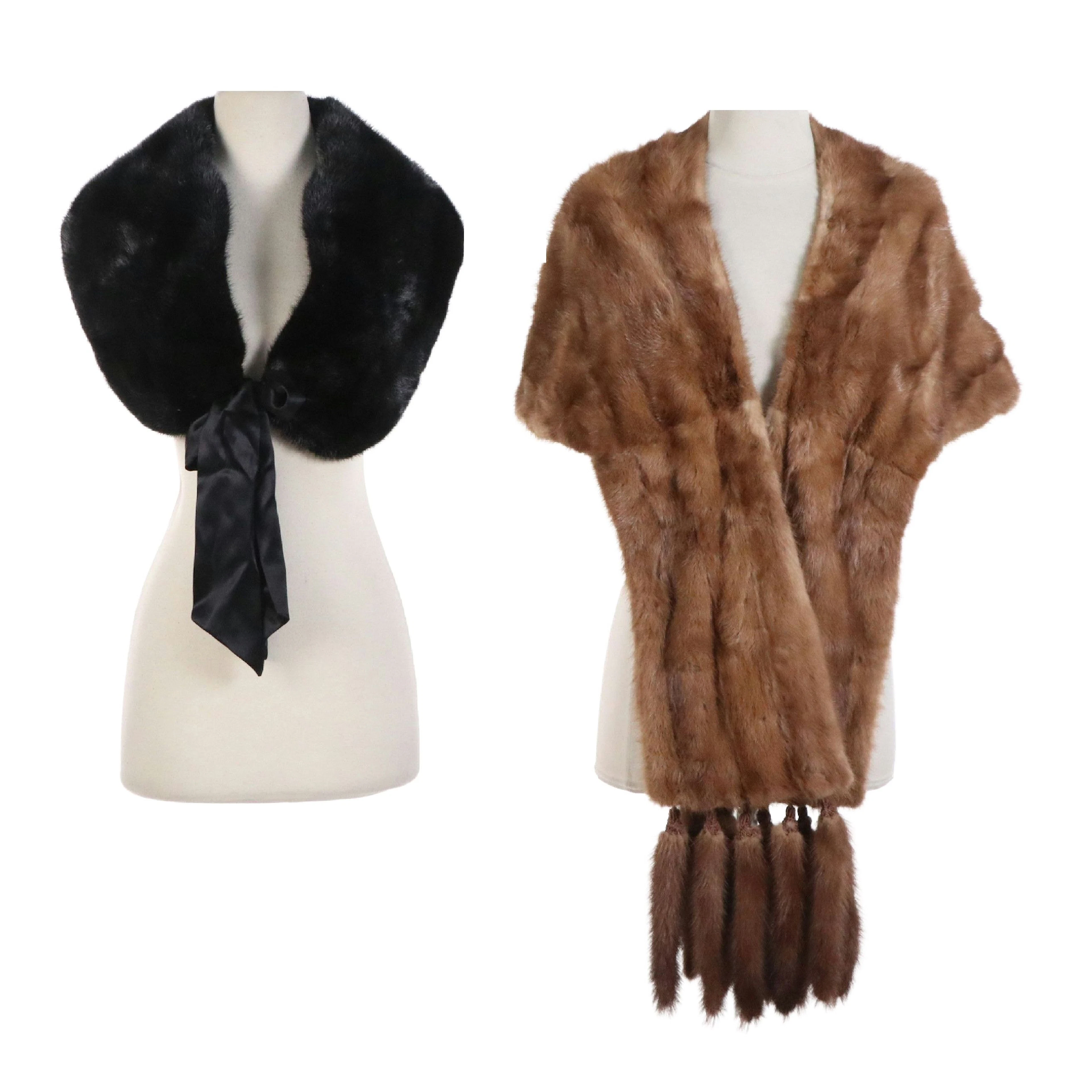 Mink Fur Adjustable Drape Stole with Tails and Carlisle Mink Fur Shrug Stole
