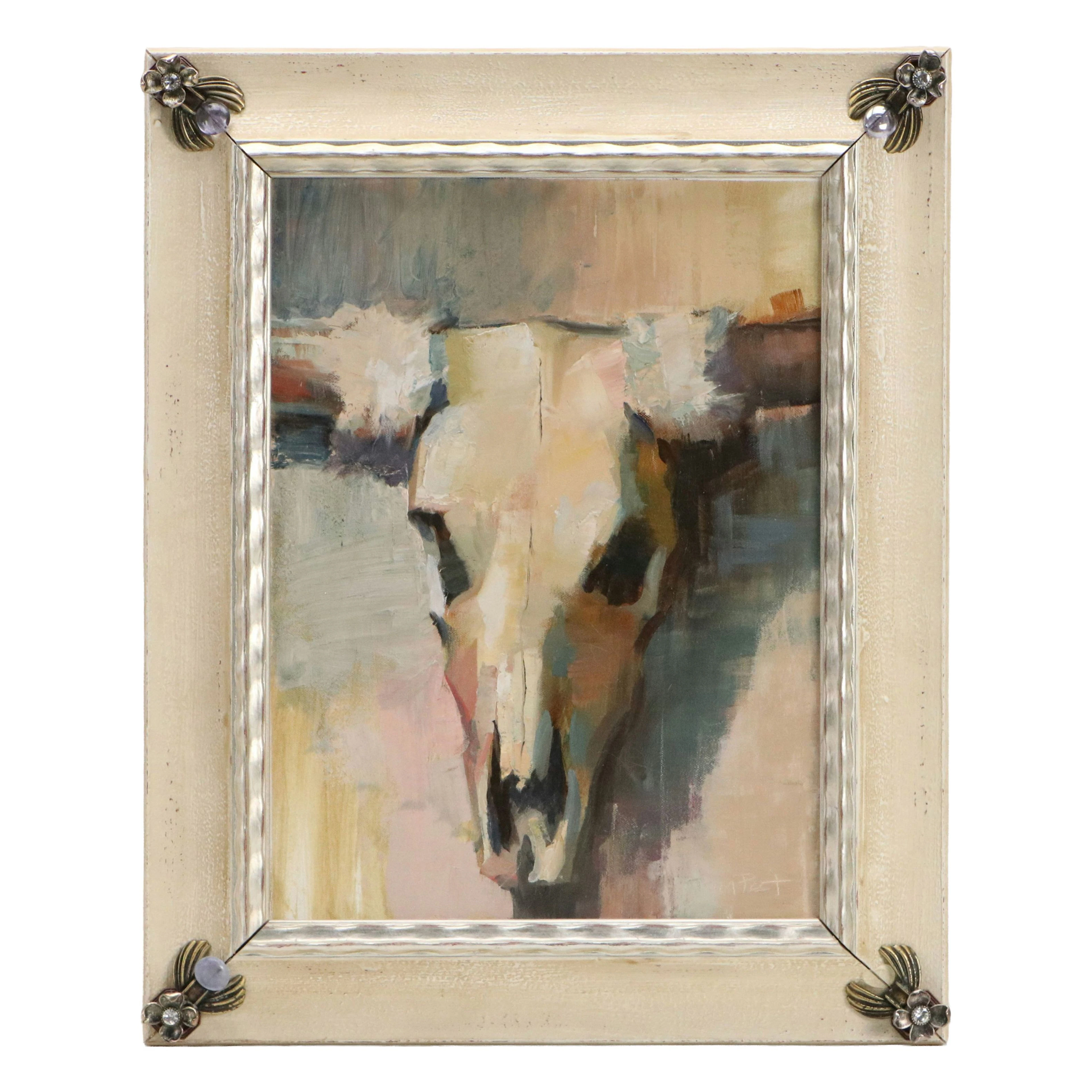 Tom Post Oil Painting of Cow Skull, 21st Century