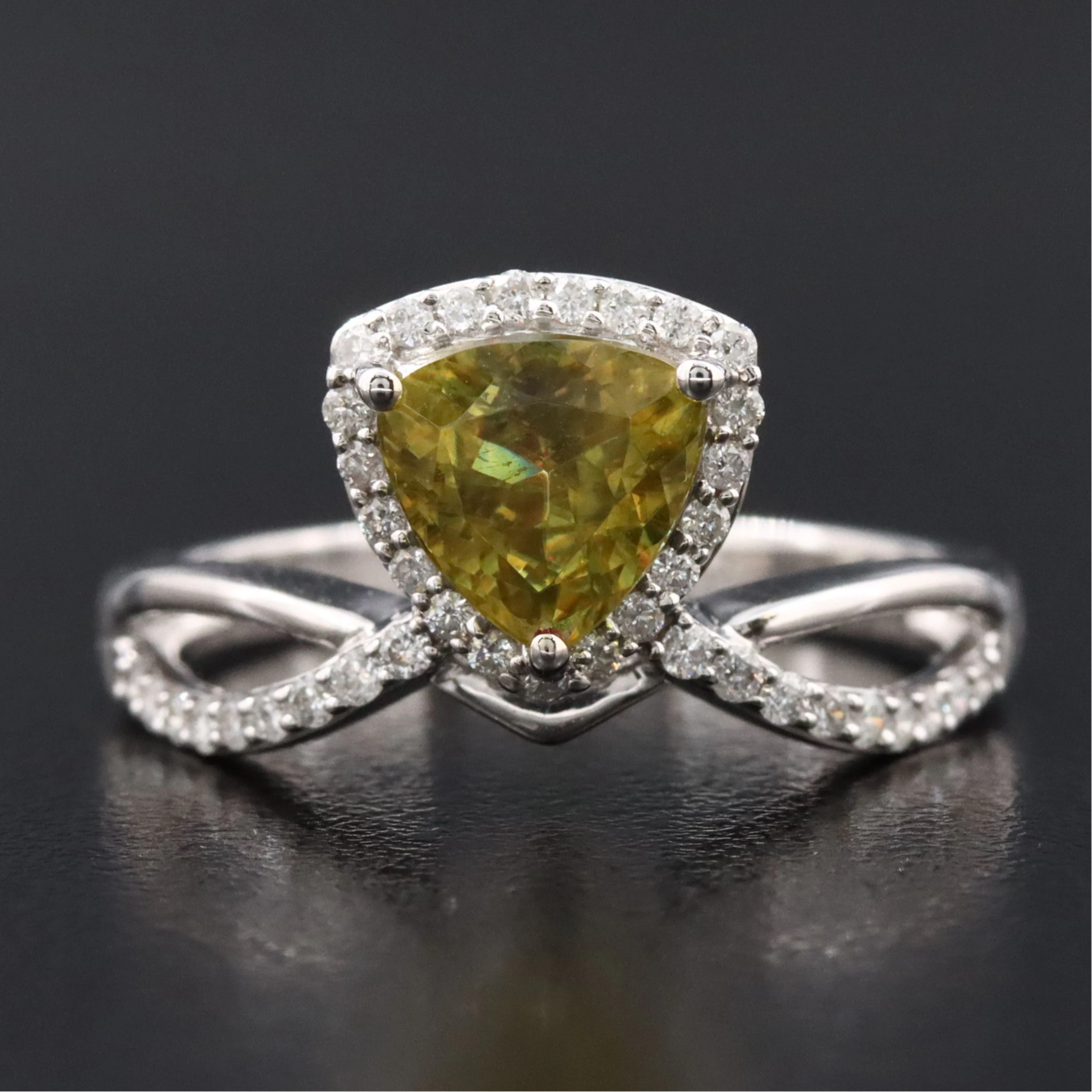 14K Sphene and Diamond Aigrette Ring