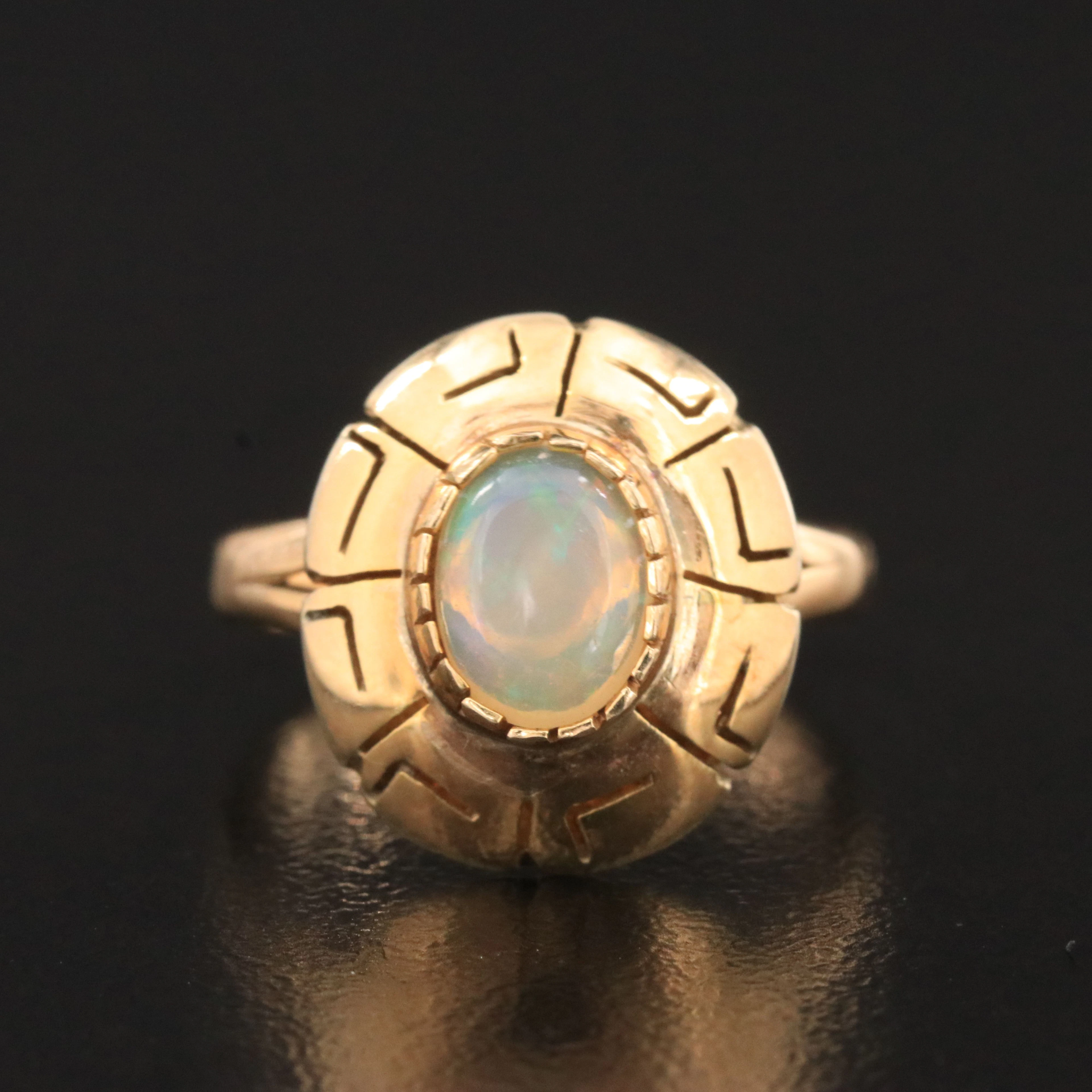 14K Opal Etched Ring