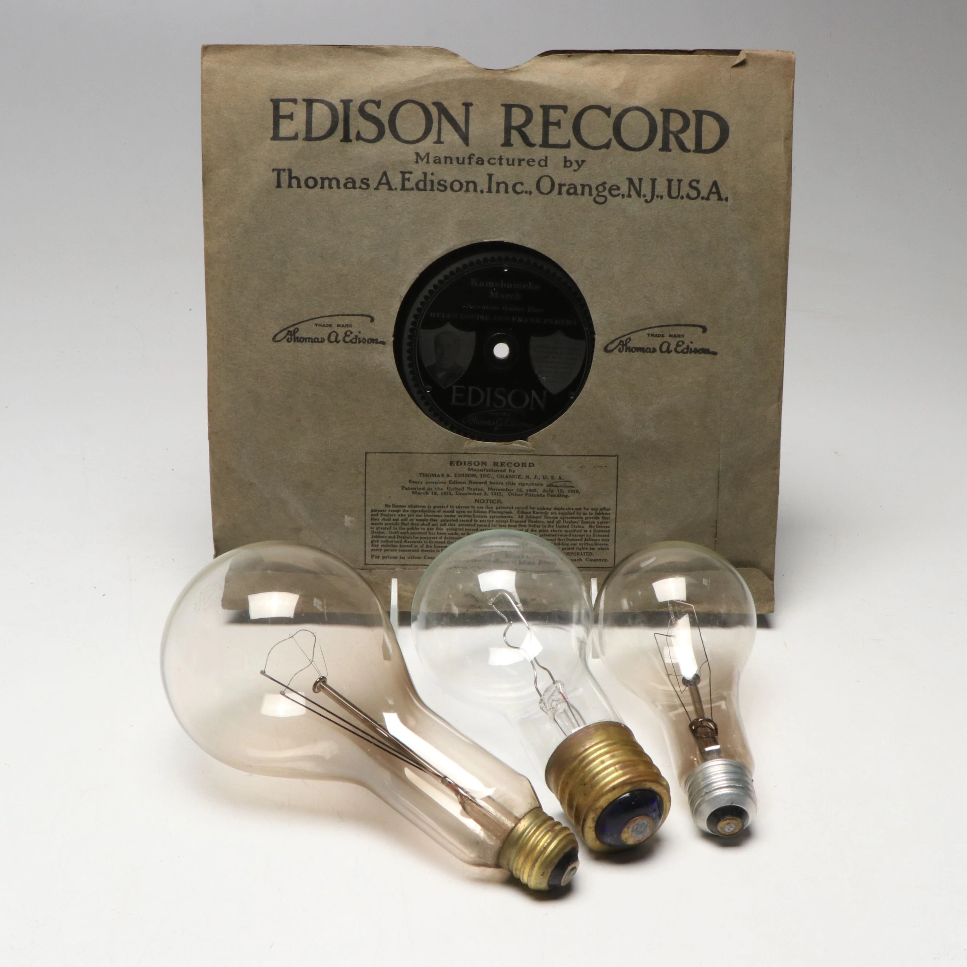 Thomas Edison "Kamehameha March" Record with Incandescent Bulbs, 20th C.