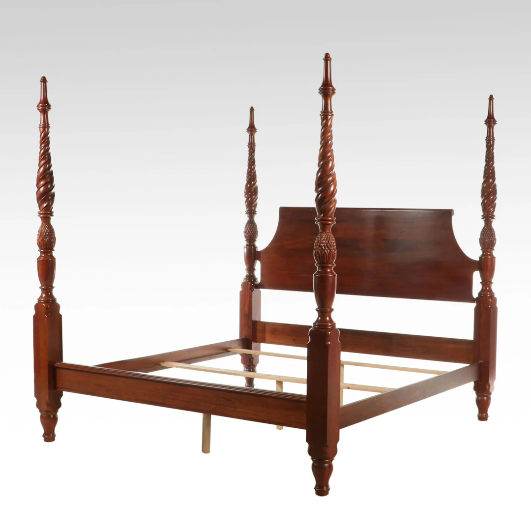 Federal Style Carved Mahogany "Rice Planter" King Four-Poster Bed Frame
