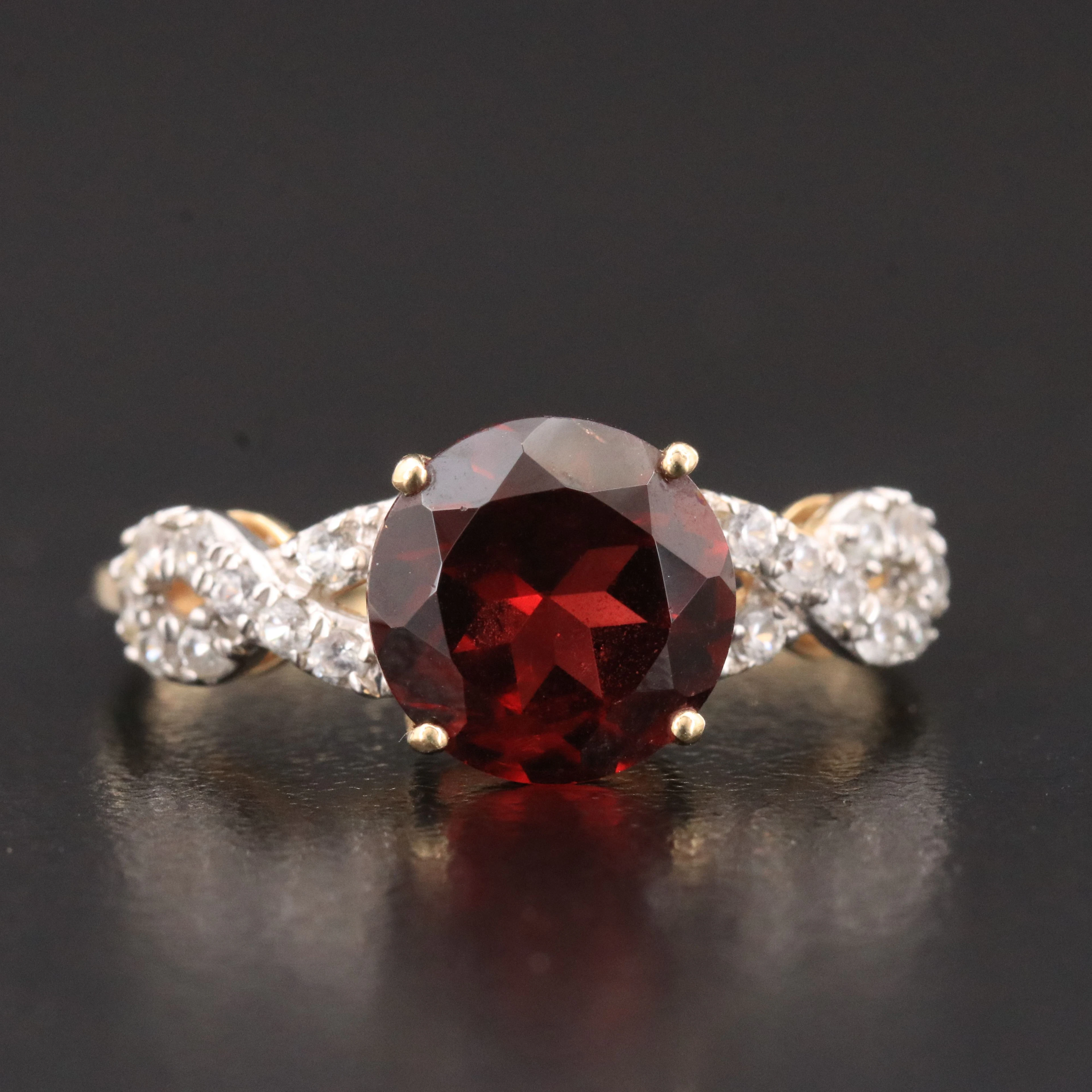9K Garnet and White Zircon Ring