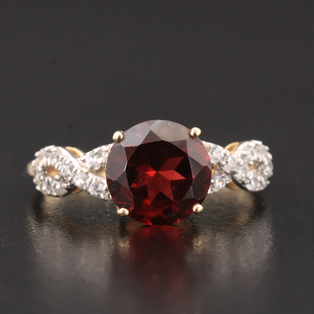 9K Garnet and White Zircon Ring