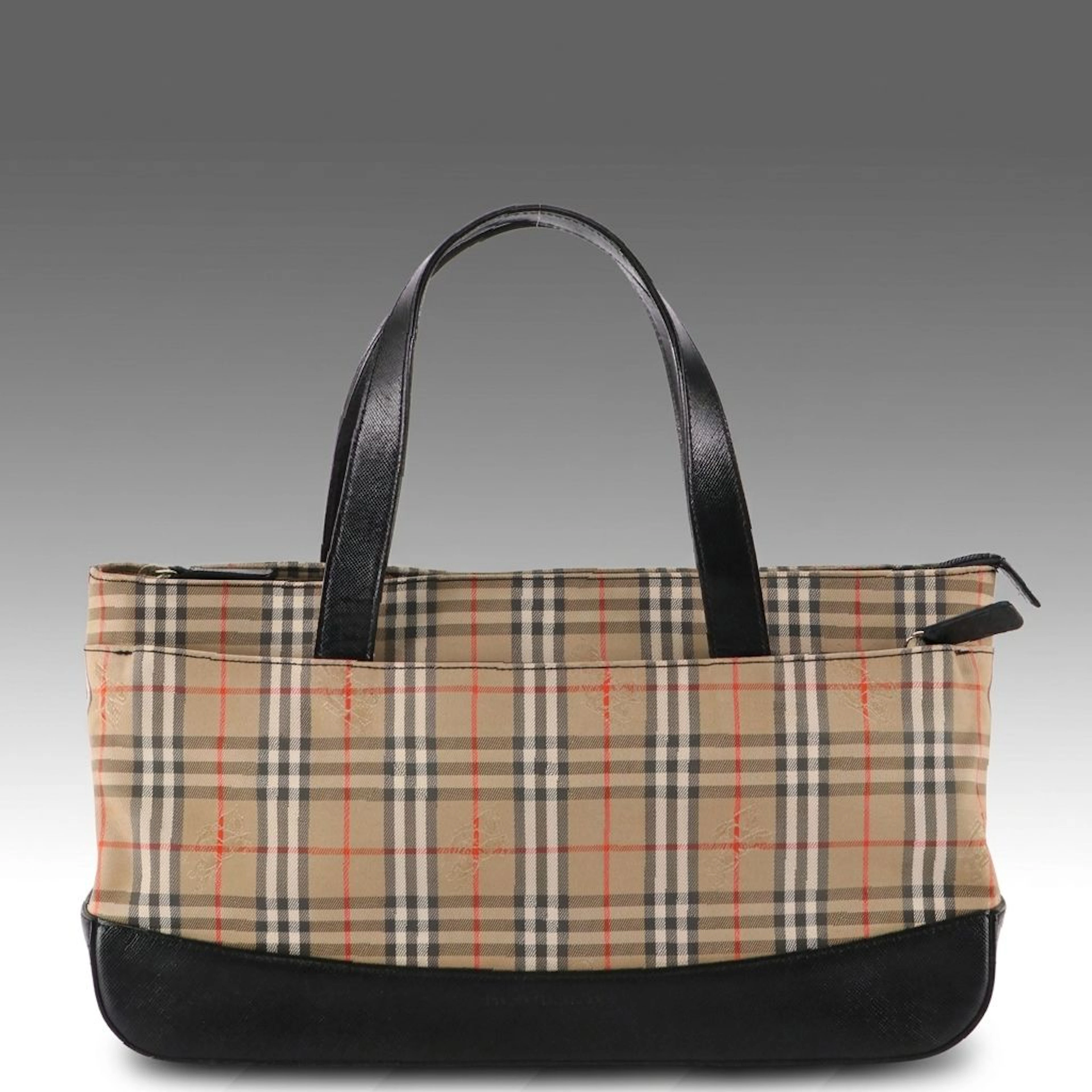 Burberry Front Pocket Zip Tote Bag in Haymarket Check Canvas & Saffiano Leather