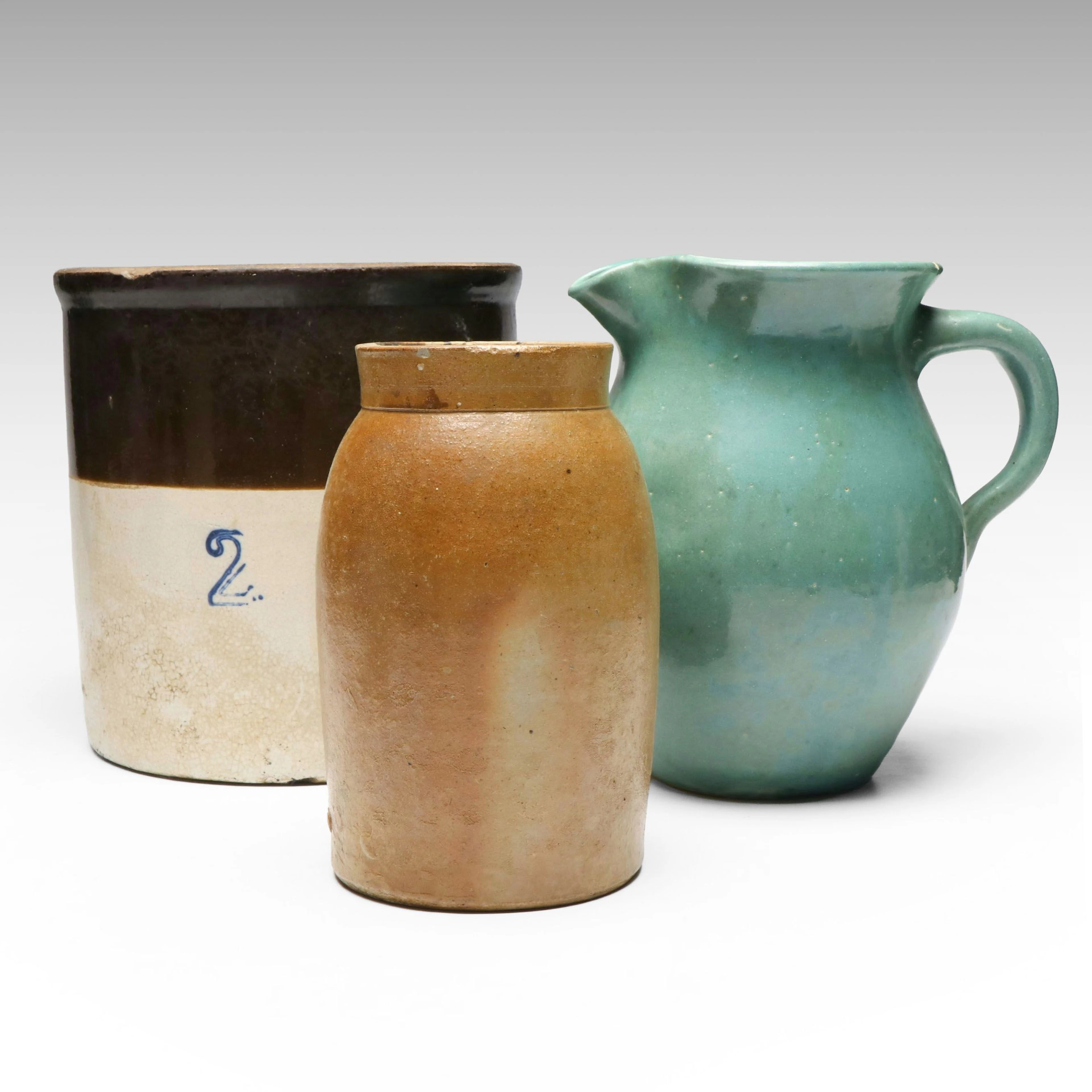 Salt Glazed Stoneware Jar with Other Ceramic Crock and Pitcher