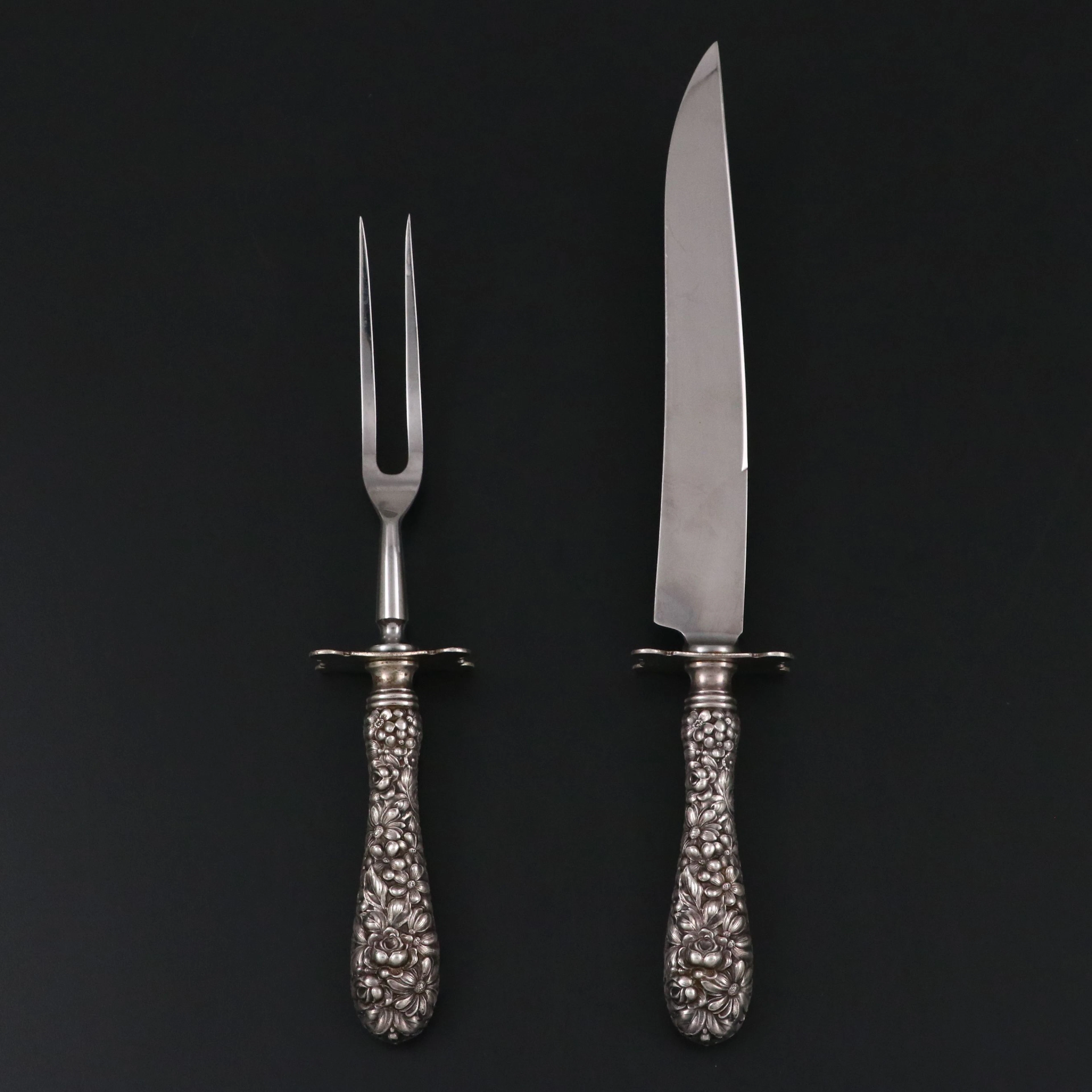 Stieff "Stieff Rose" Sterling Silver Handled Carving Knife and Fork