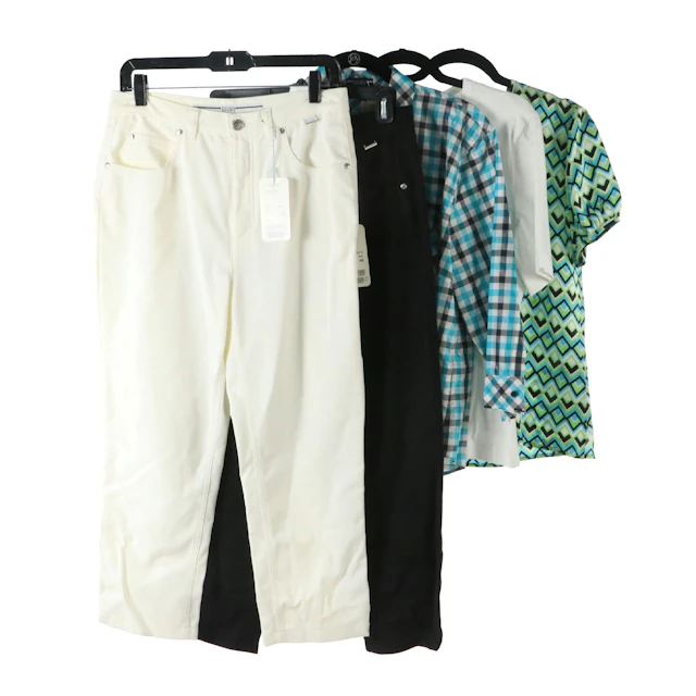 Escada Sport B&W Cotton Capris, Printed Silk Blouses, and Rhinestoned T-Shirt