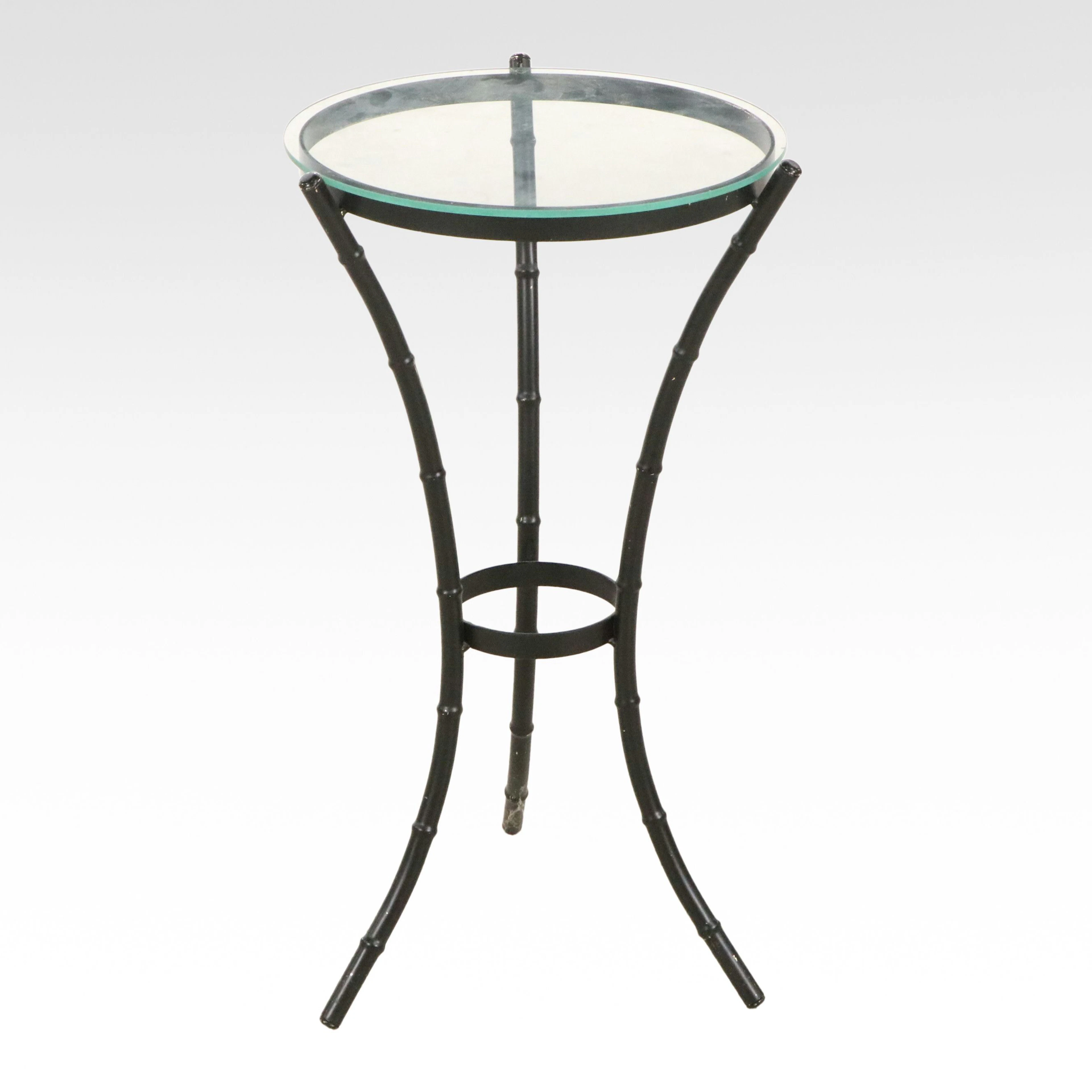 Regency Style Faux Bamboo Tripod End Table with Glass Top