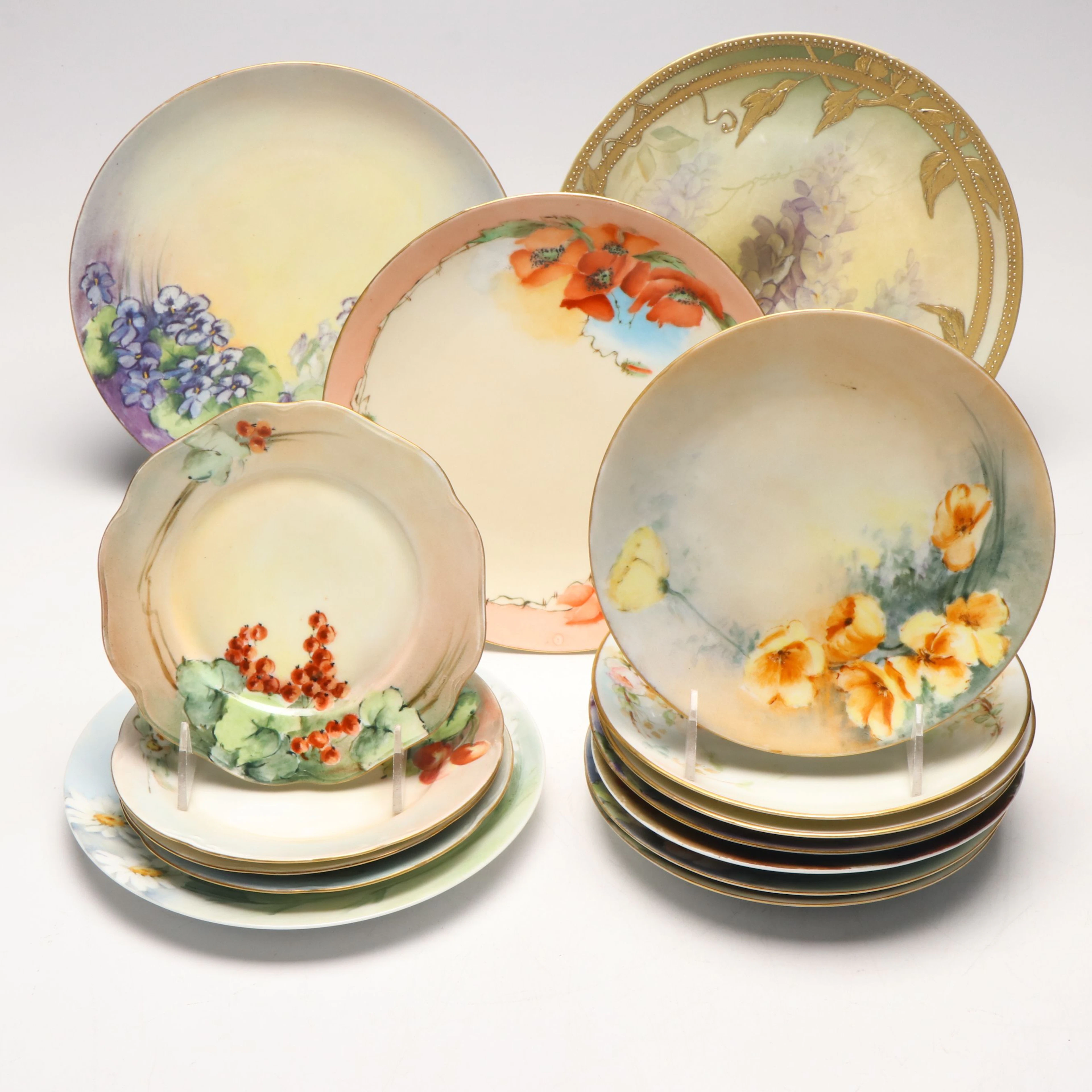 Haviland, Rosenthal and Other Hand-Painted Porcelain Plates, Antique