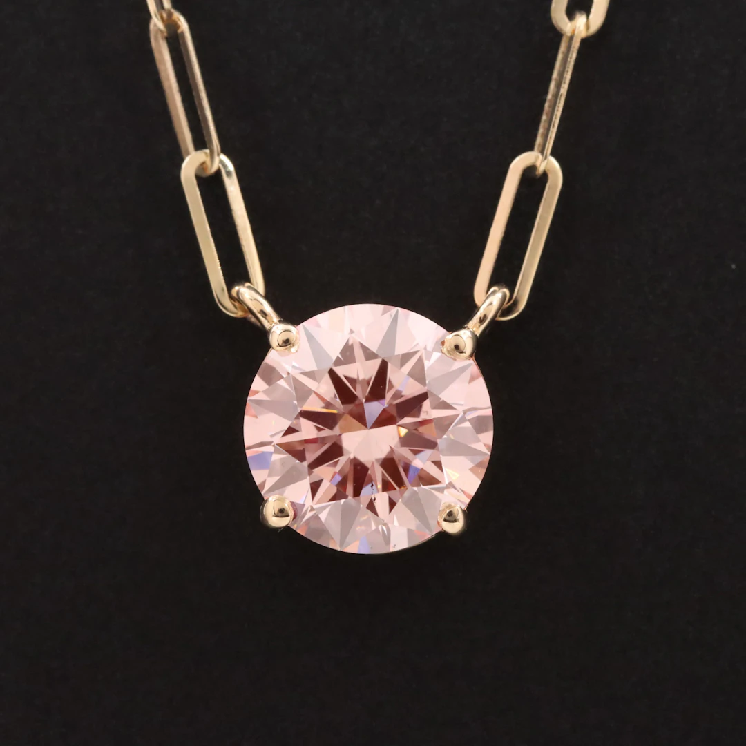 14K 2.01 CT Lab Grown Fancy Vivid Pink Diamond Necklace with IGI Report