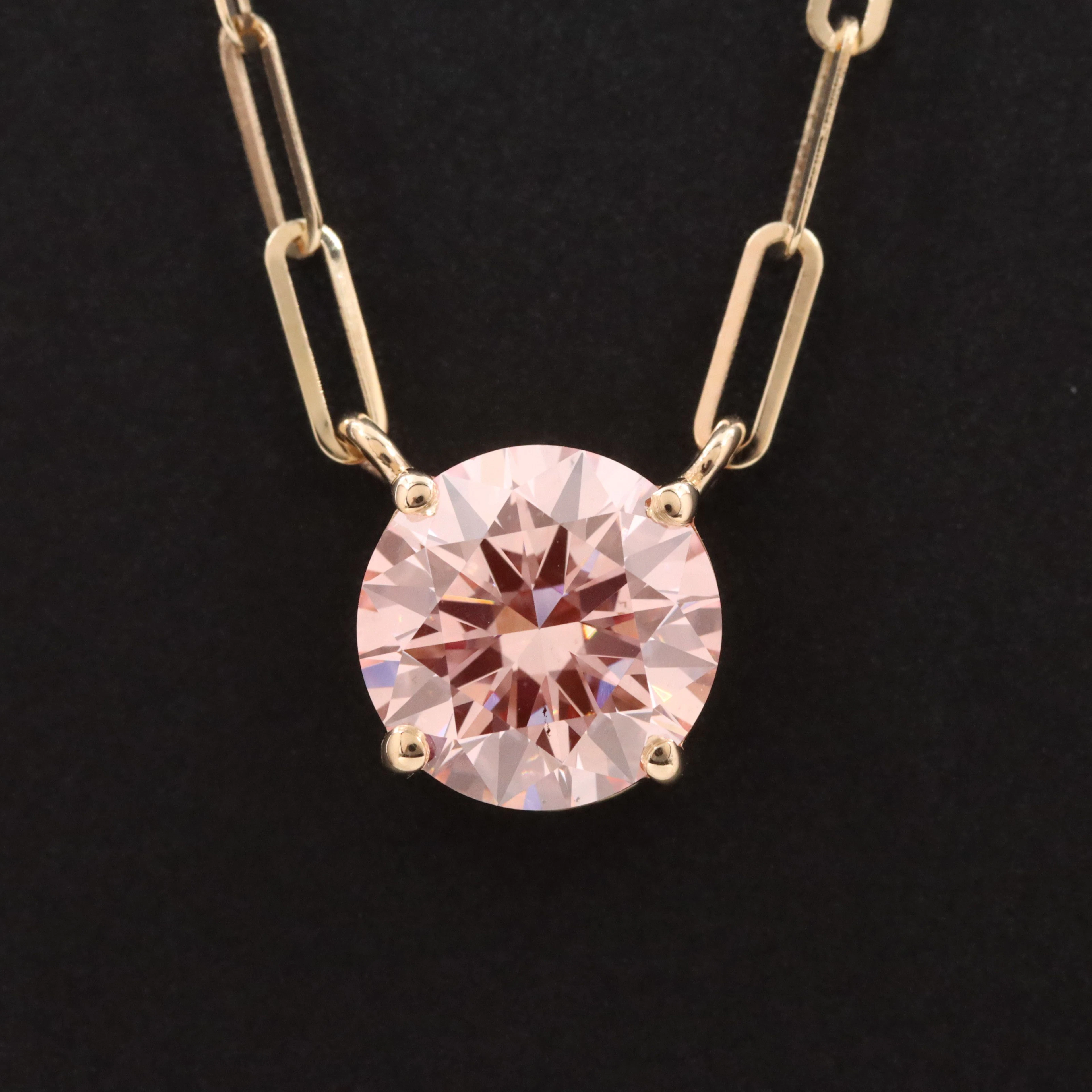 14K 2.01 CT Lab Grown Fancy Vivid Pink Diamond Necklace with IGI Report