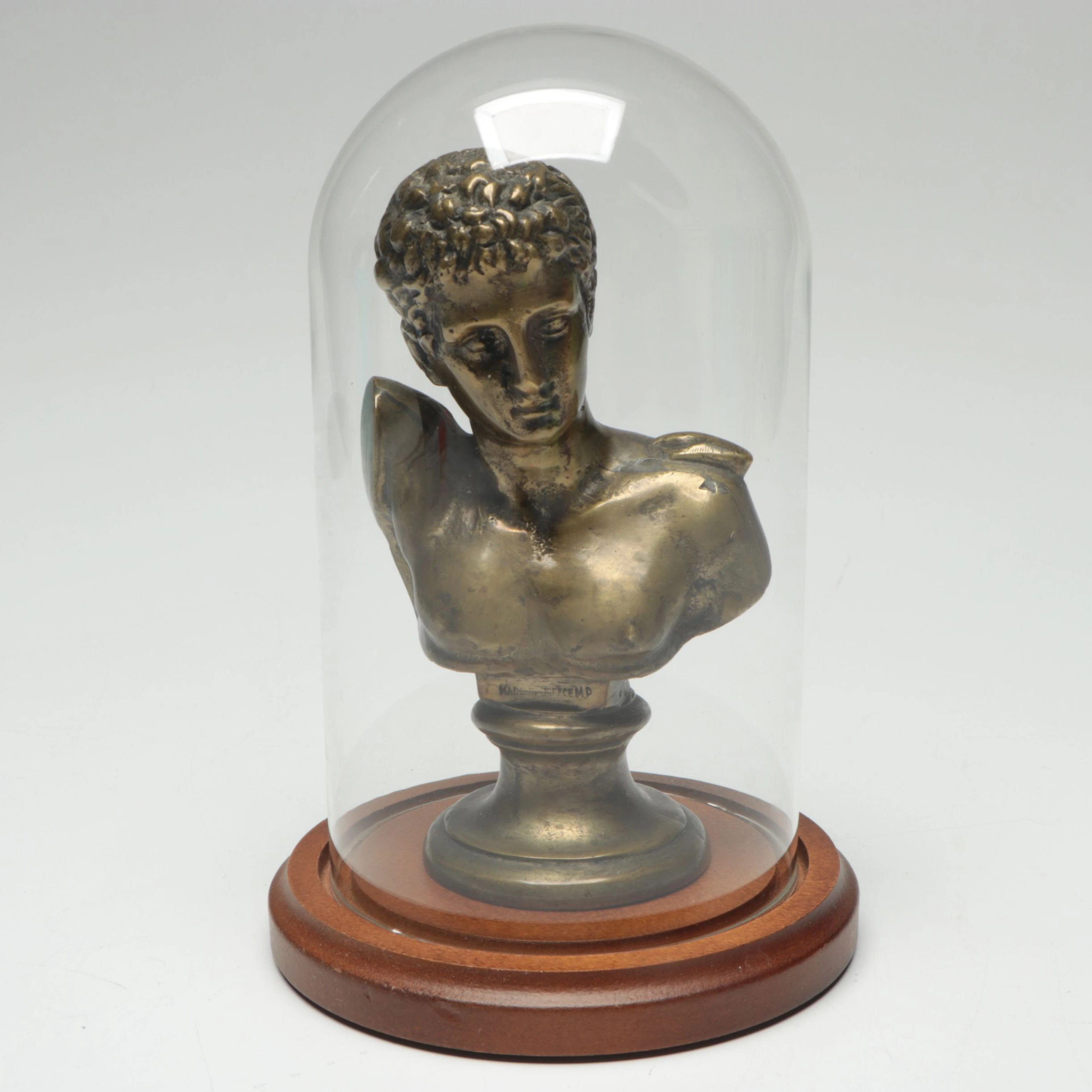 Bronzed Bust of Hermes After Praxiteles with Cloche