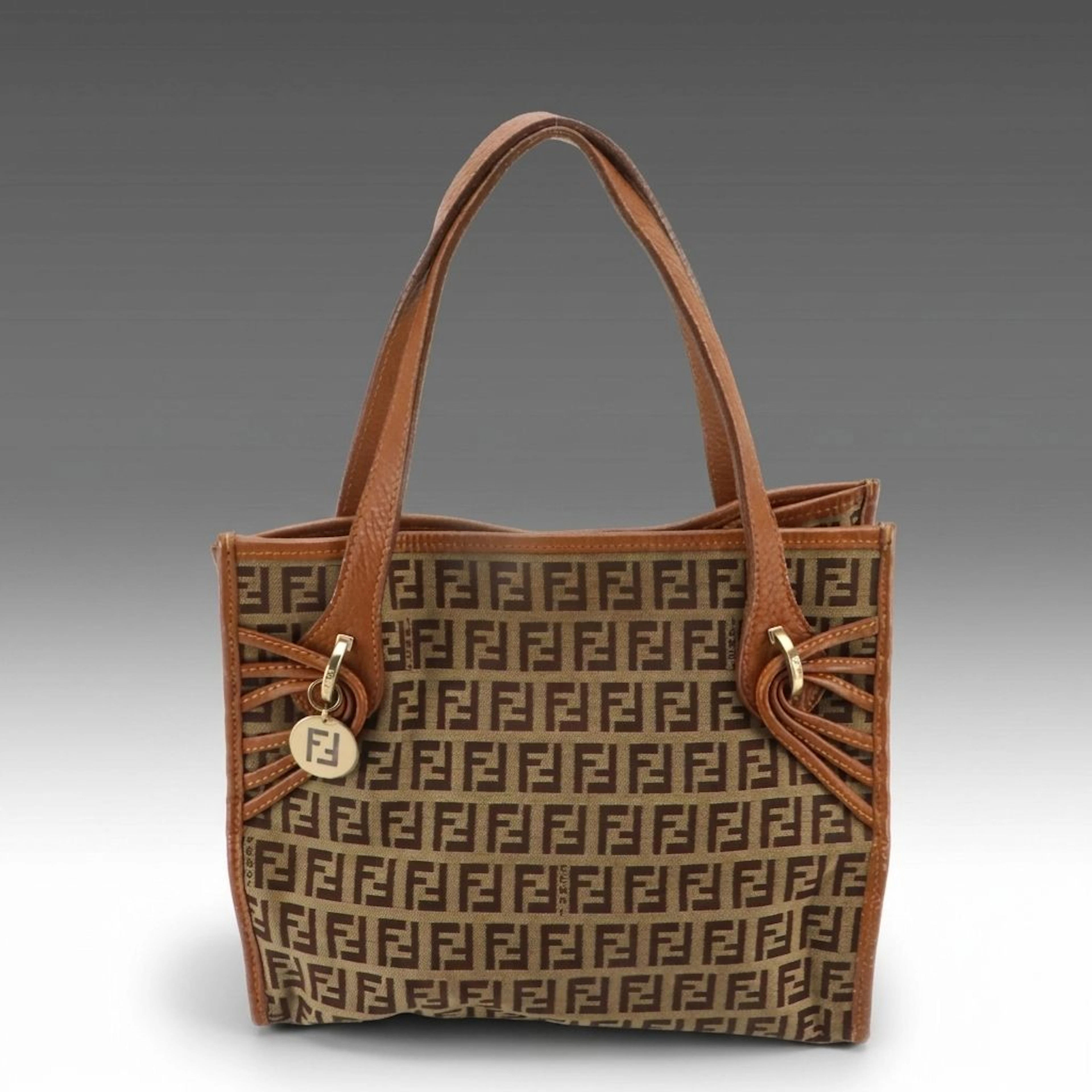 Fendi Zucchino Jacquard Canvas and Leather Tote Bag