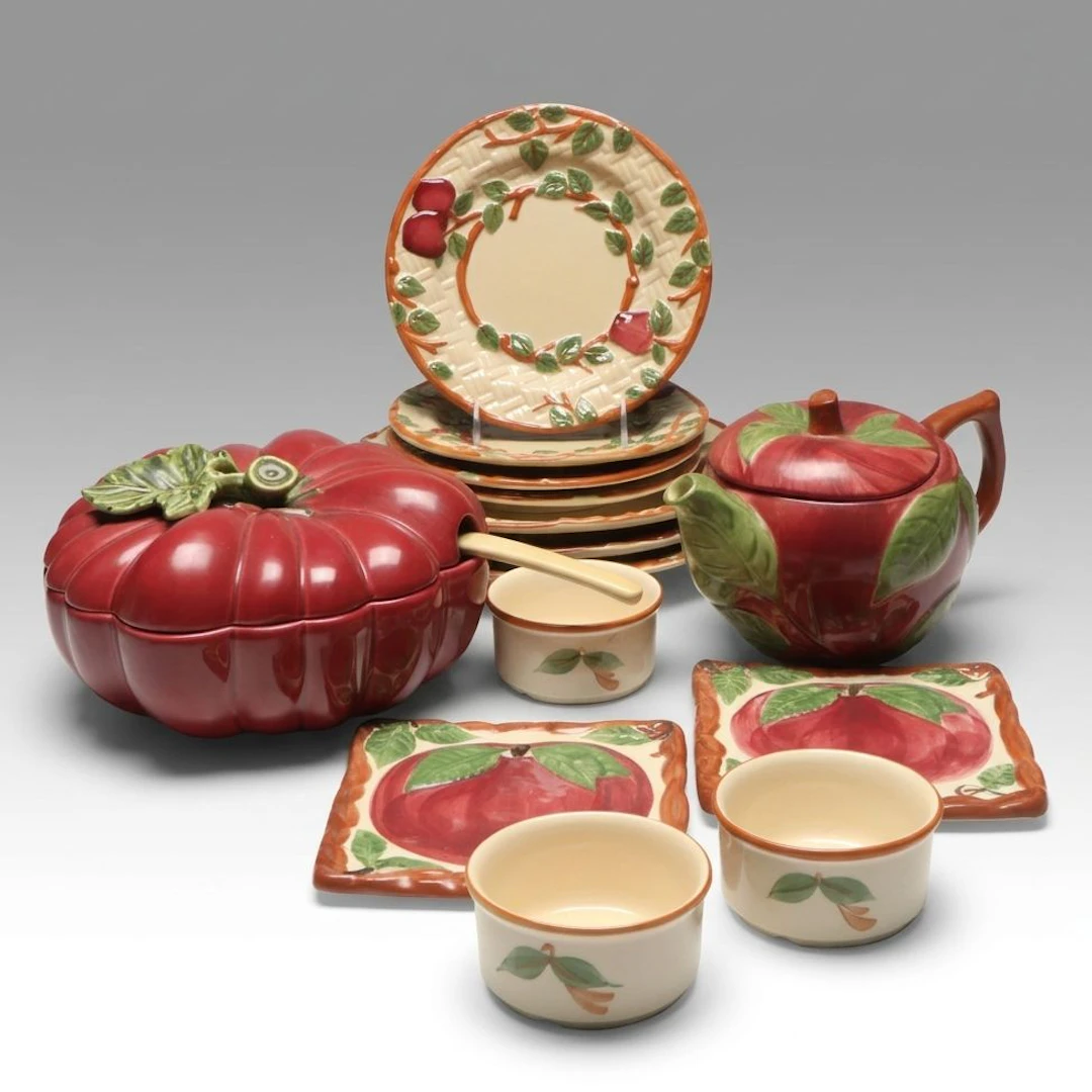 Franciscan "Apple" Ceramic Dinnerware with Tomato Soup Tureen and Ladle