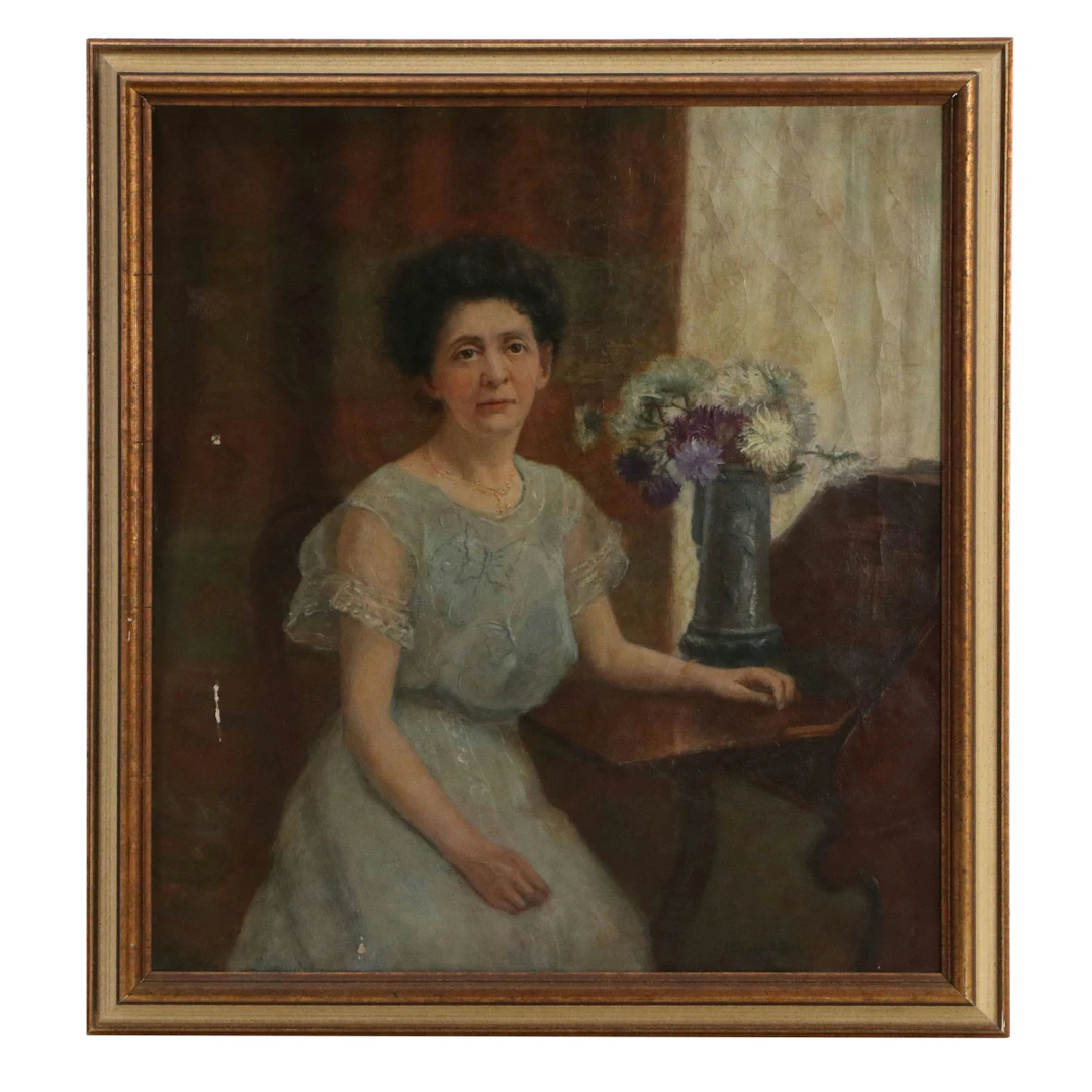 Charles Allen Hulbert Oil Painting of Seated Lady