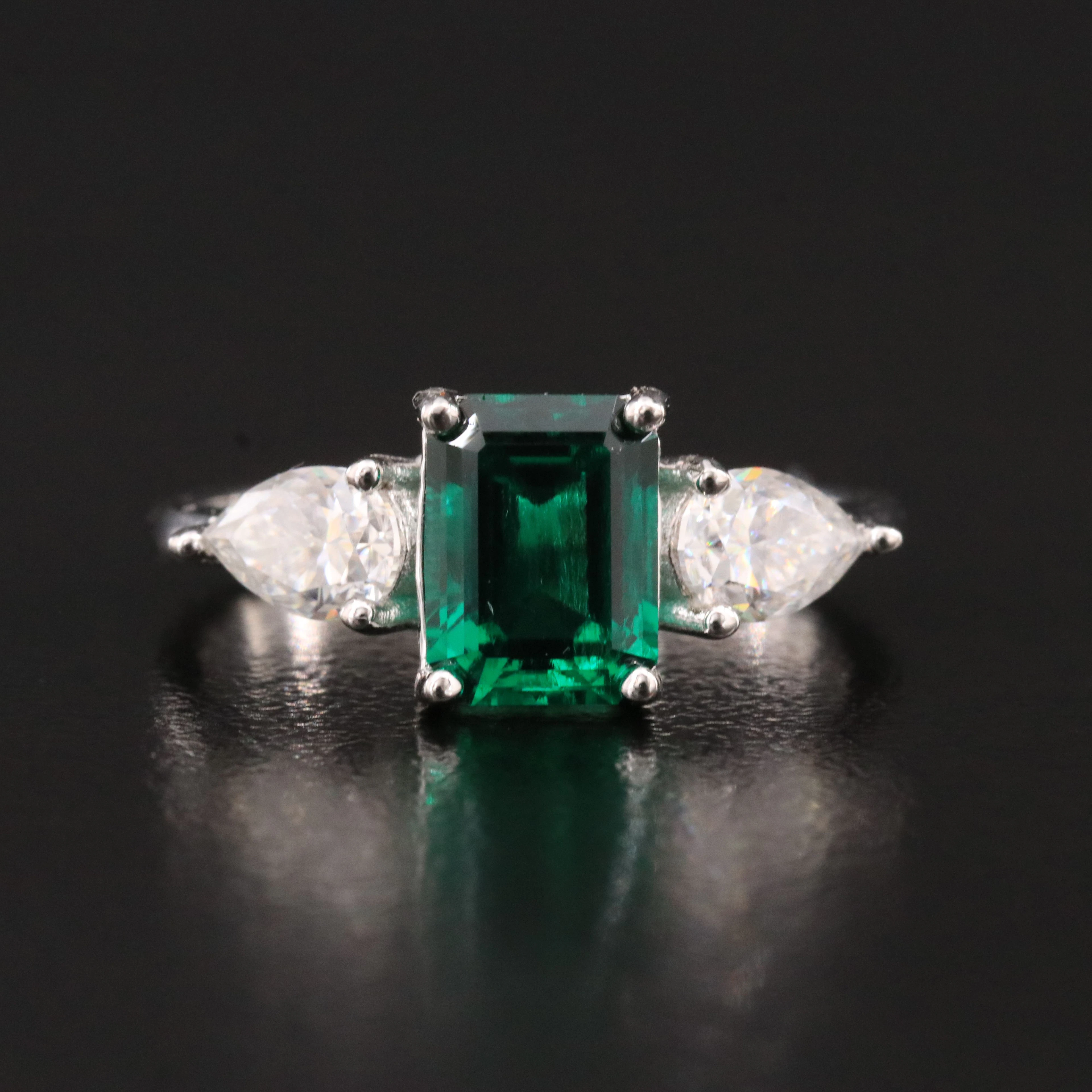 Sterling Emerald and Moissanite Ring