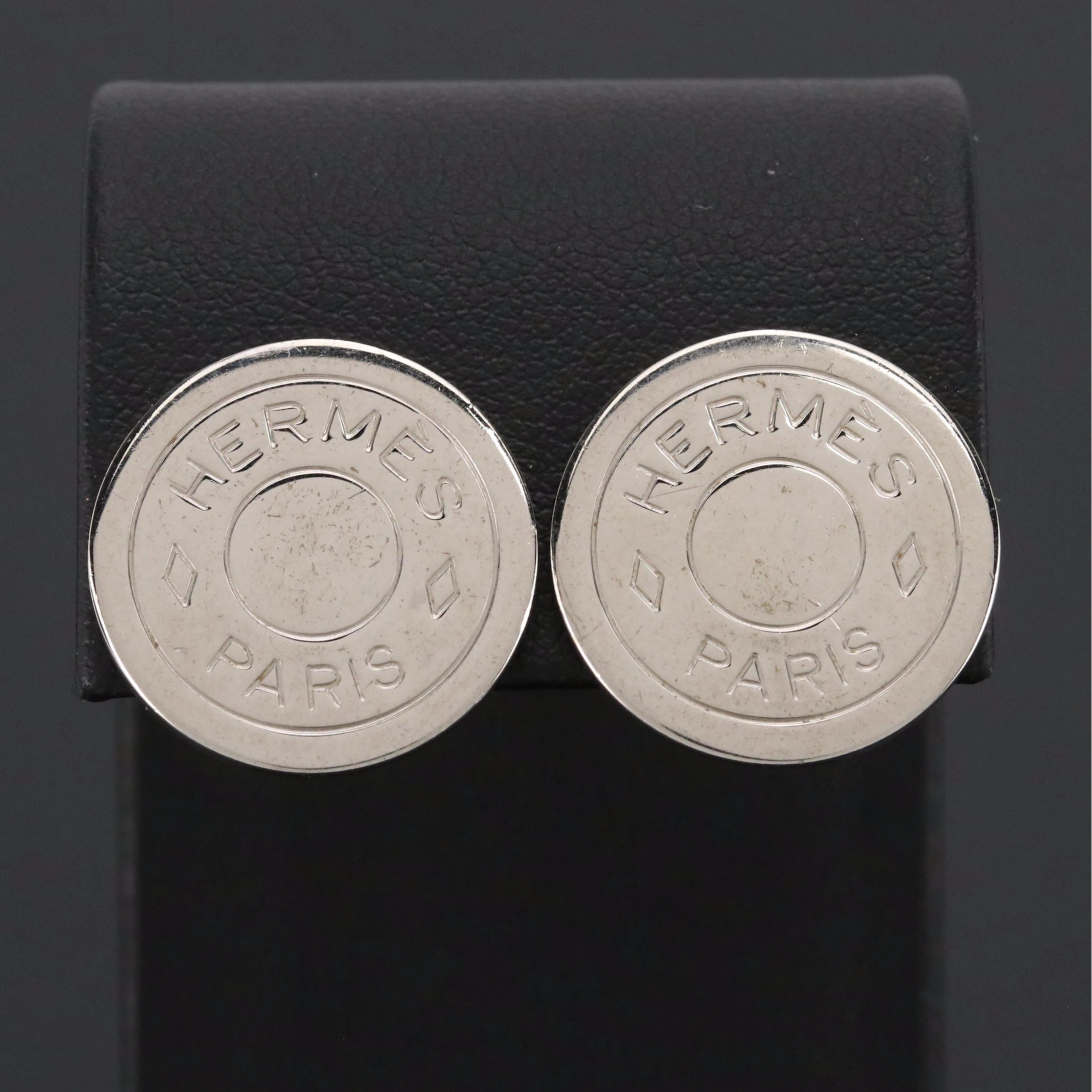 Hermès Palladium Clou de Selle Clip Earrings