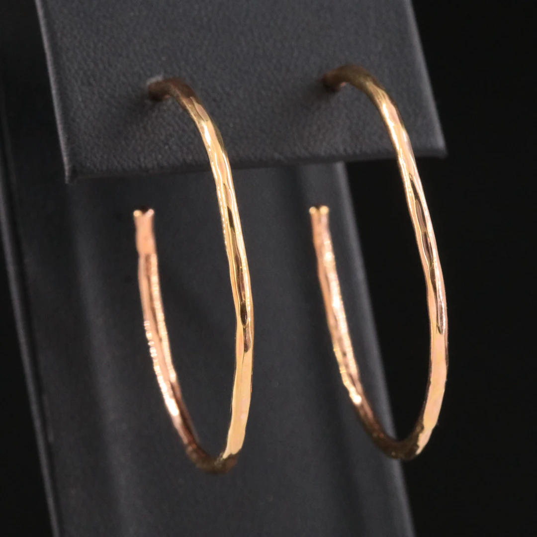 Ippolita Sterling Hammered Hoop Earrings with Rose Gold Tone Finish