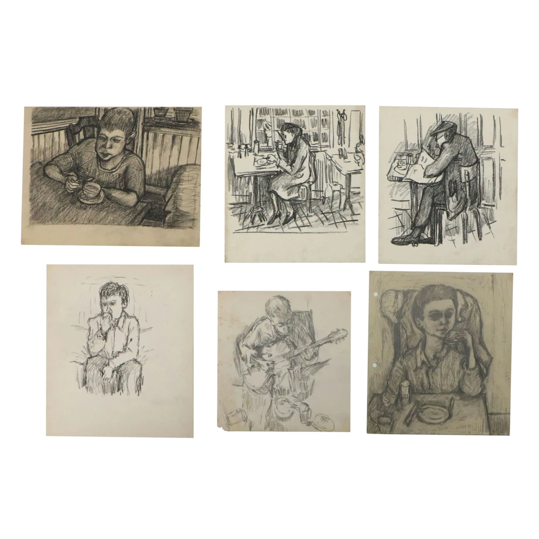 Achillo “Achi” Sullo Charcoal and Graphite Drawings of Seated Figures