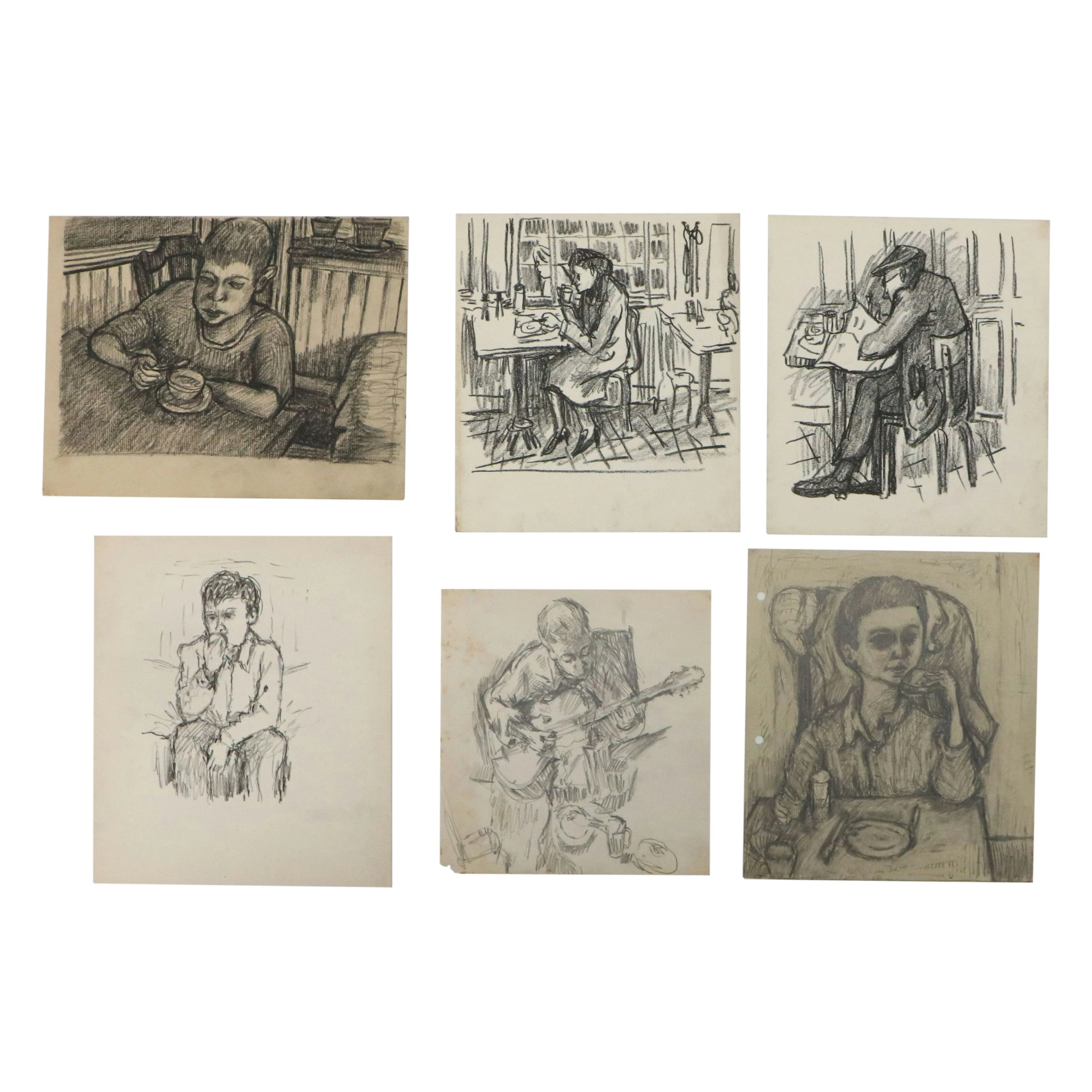 Achillo “Achi” Sullo Charcoal and Graphite Drawings of Seated Figures