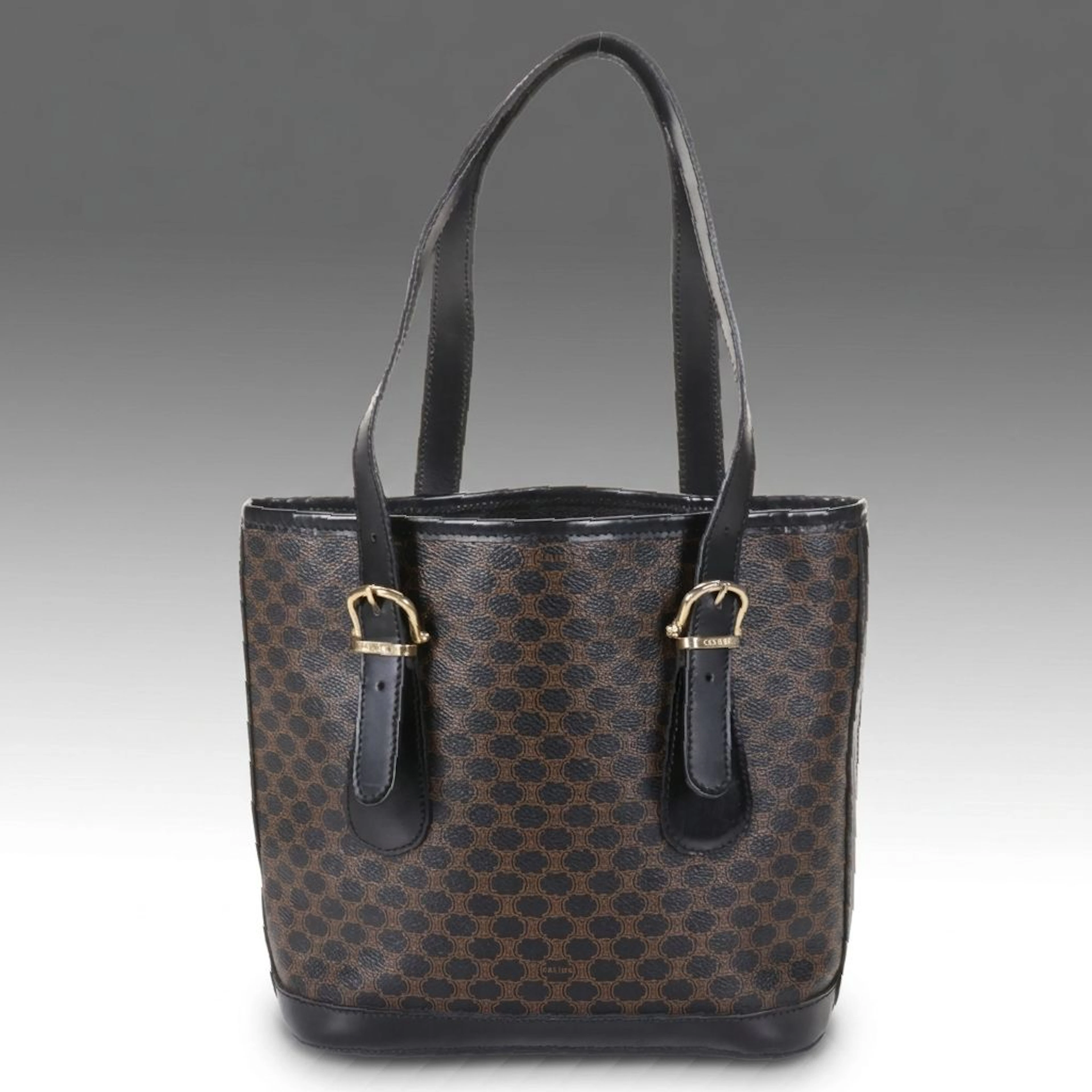 Celine Bucket Tote Bag in Black Macadam Coated Canvas and Leather Trim