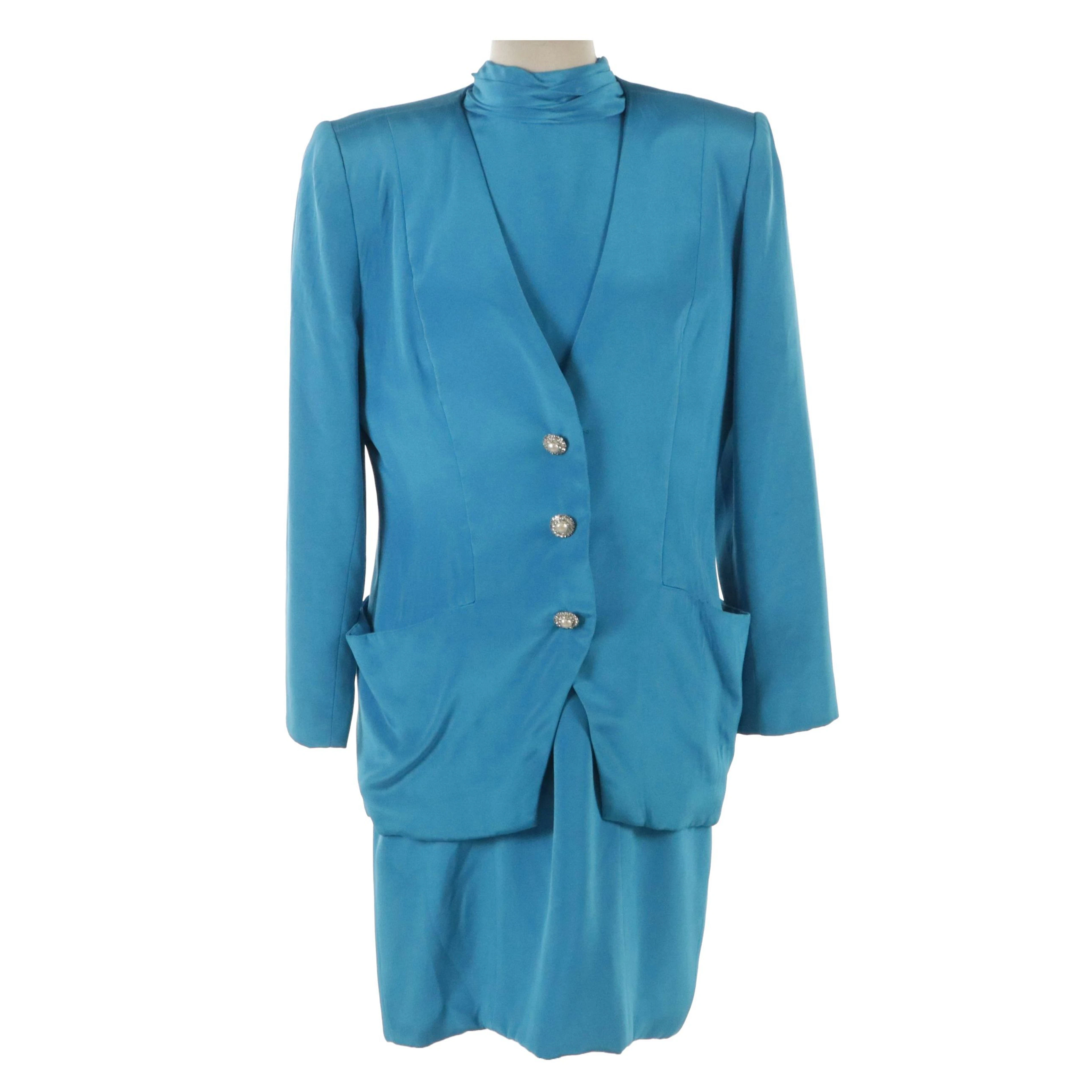 CD Christian Dior Vintage Turquoise Long Sleeve Single-Breasted Dress & Blazer