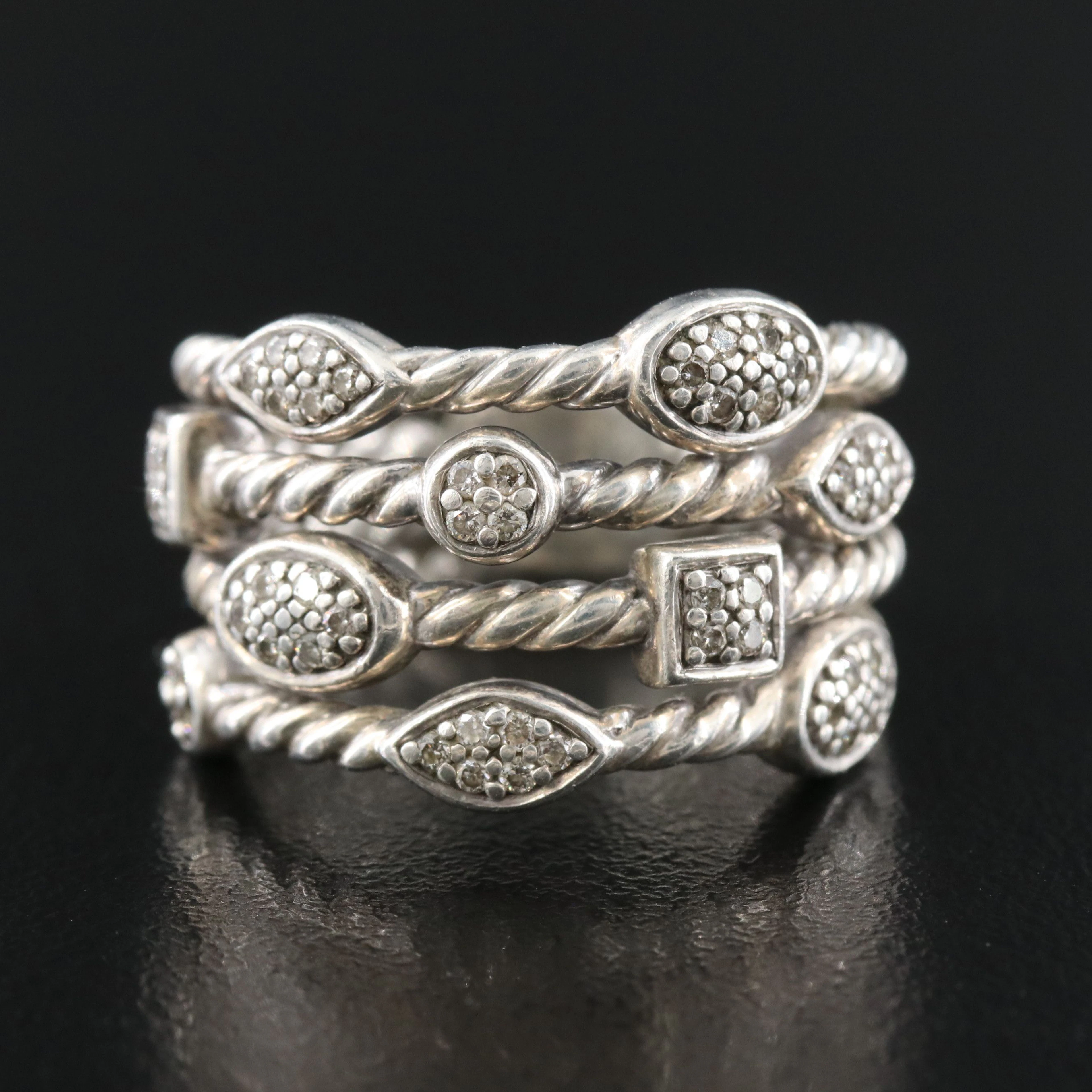 David Yurman Confetti Sterling Diamond Four Row Ring