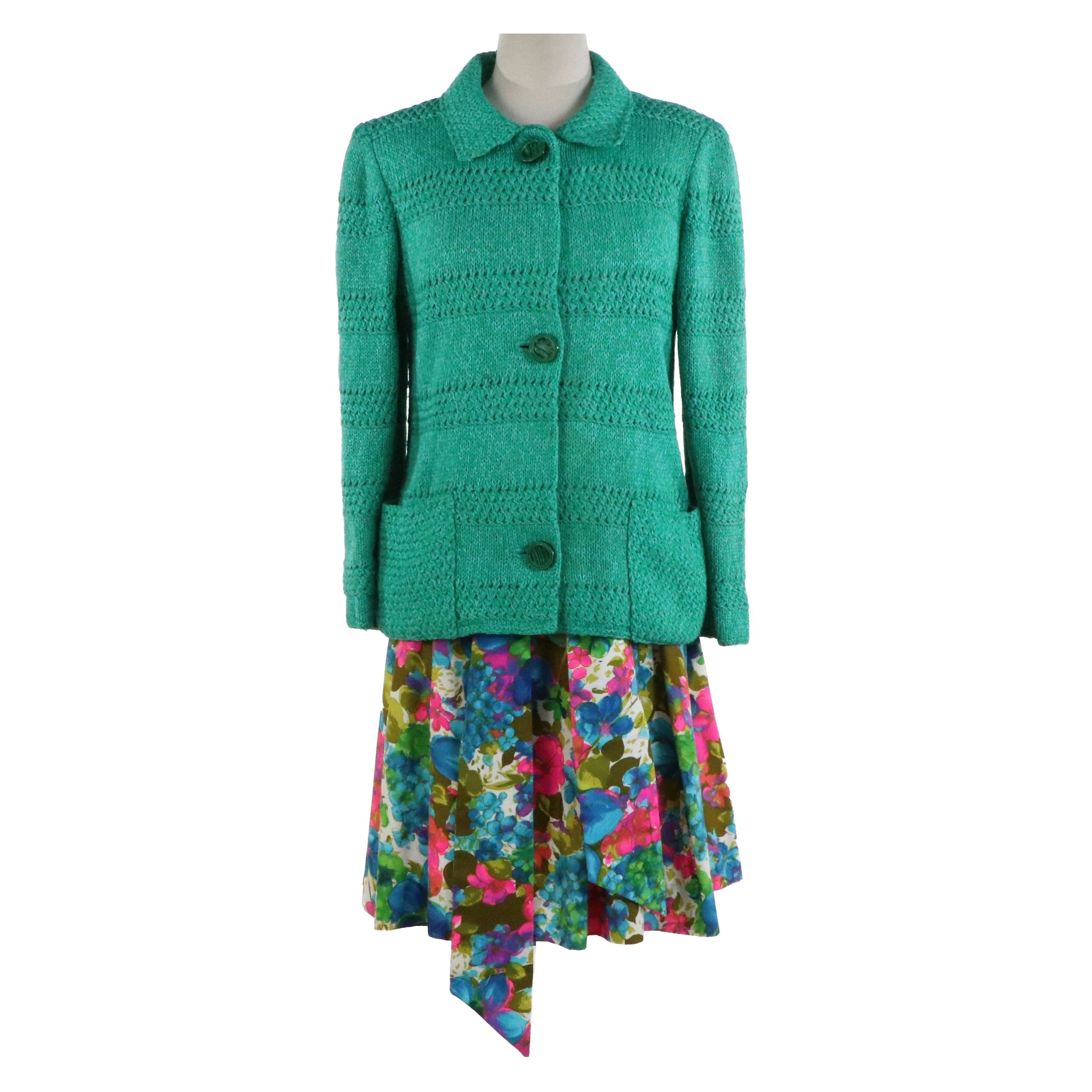 Maxine Macauley Original Vintage Knit Blazer, Other Floral Dyed Flare Skirt