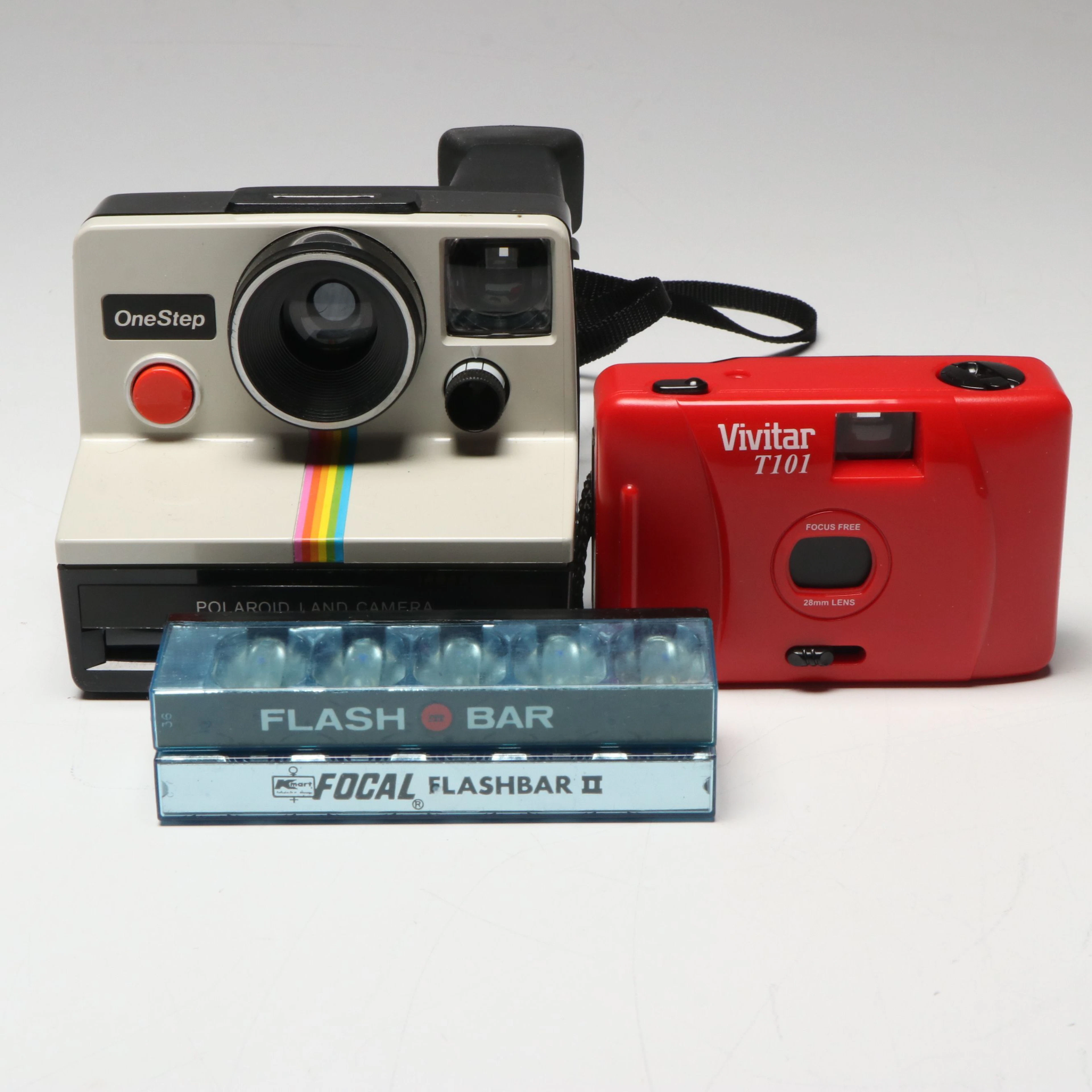 Polaroid OneStep Land Camera with Vivitar T101 Point-and-Shoot Camera