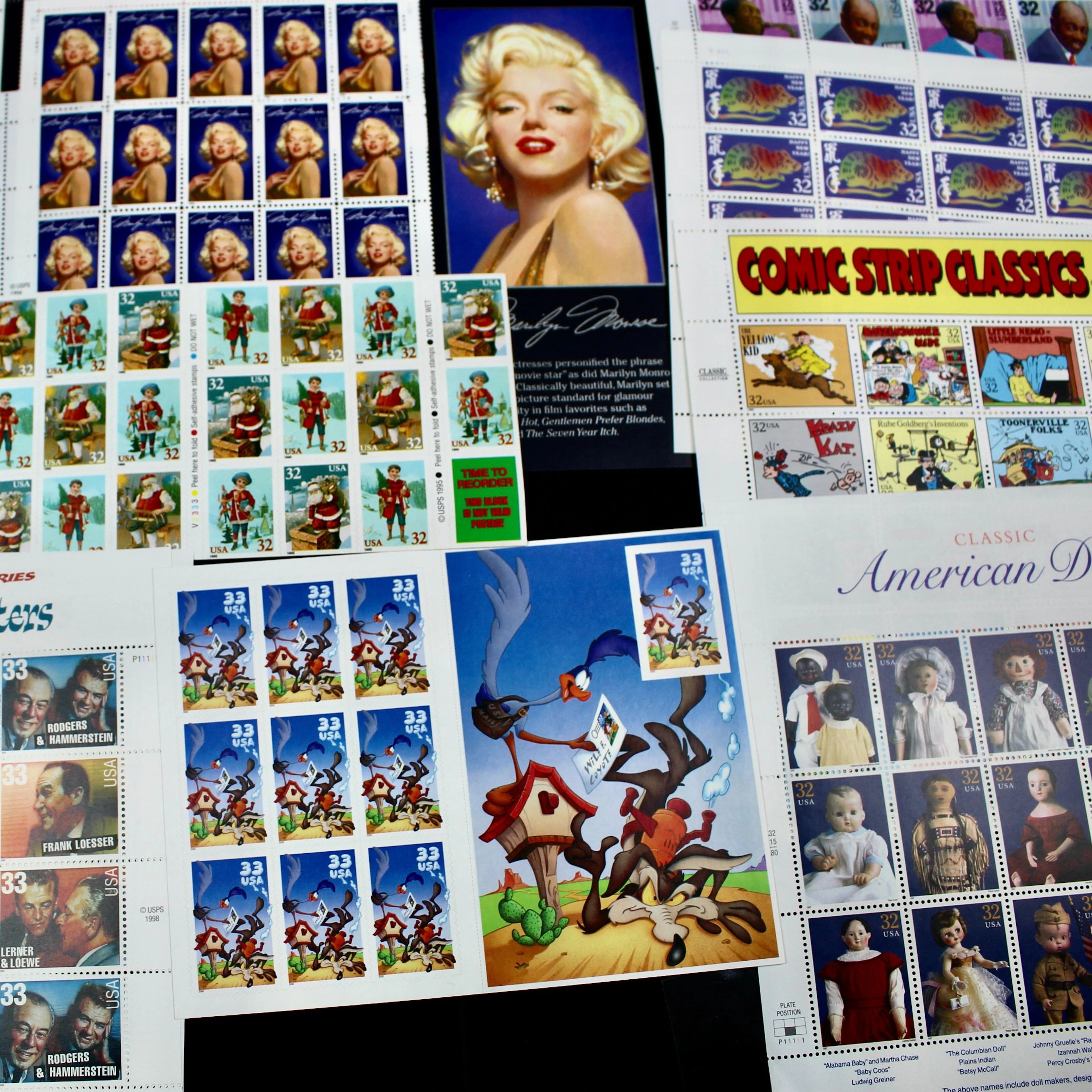 Seventeen U.S. Miniature Stamp Sheets, Including Civil War, Marilyn Monroe