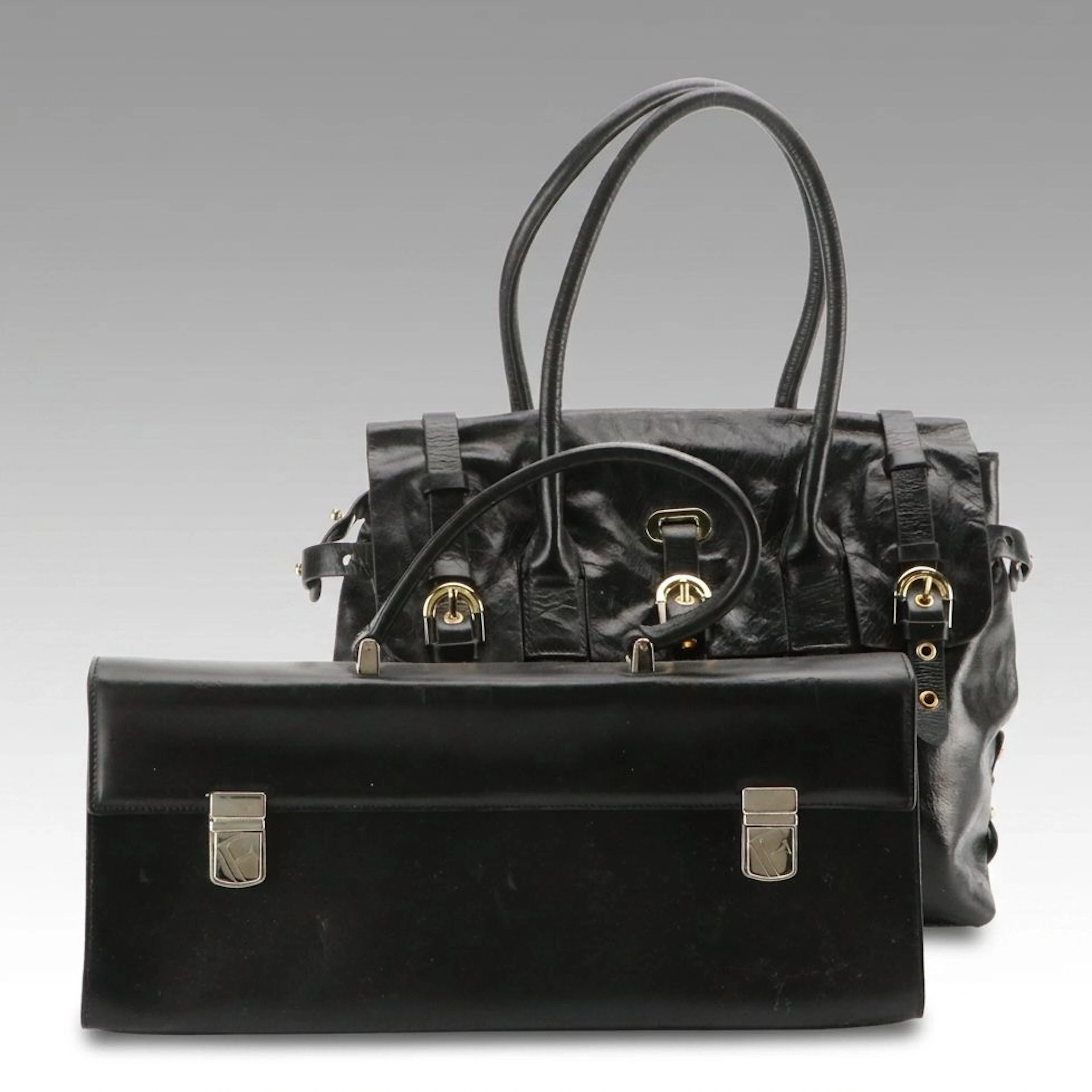 Furla East/West Leather Bag and Badgley Mischka Buckle Strap Leather Satchel