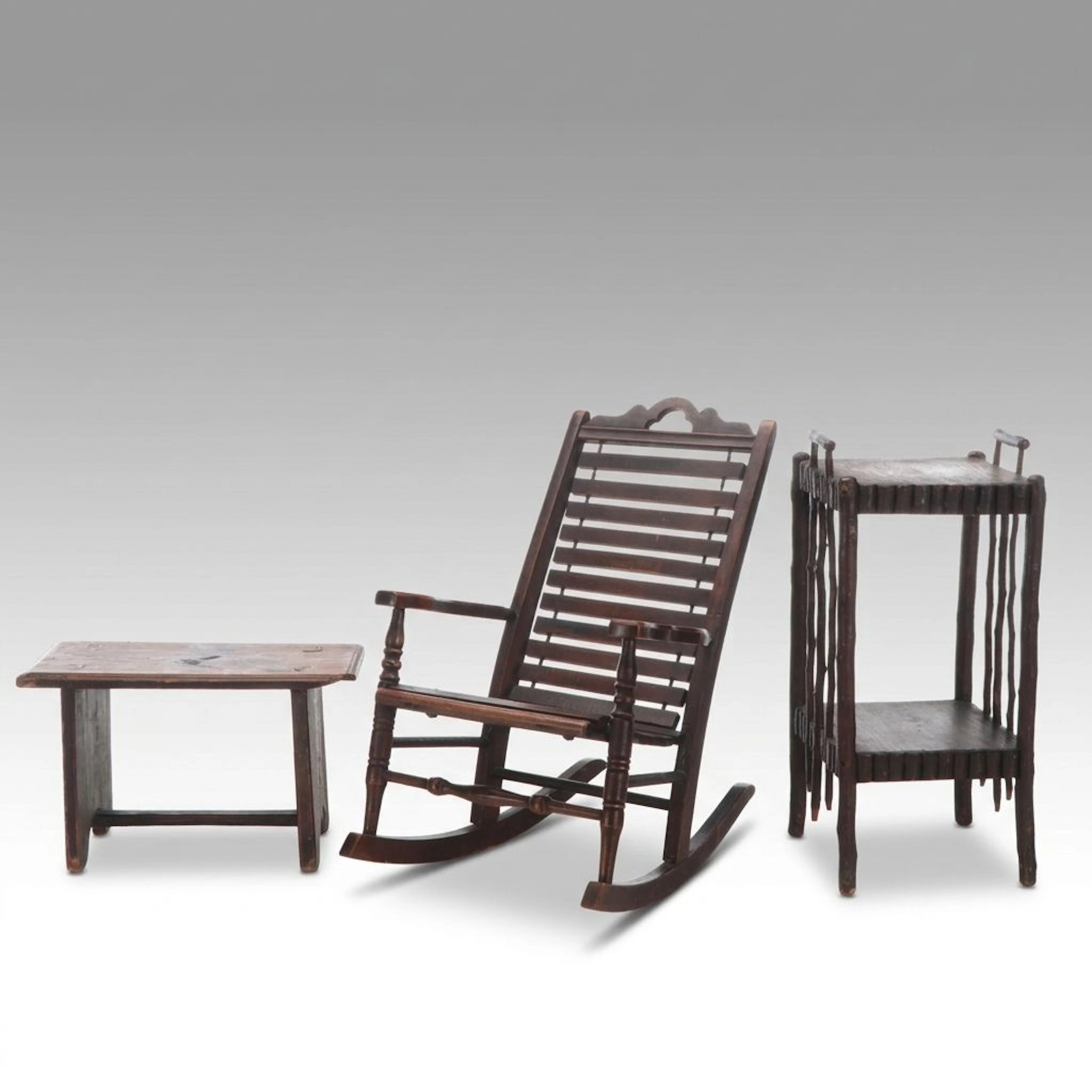 Rustic Style Wood Rocking Chair, Bench and End Table