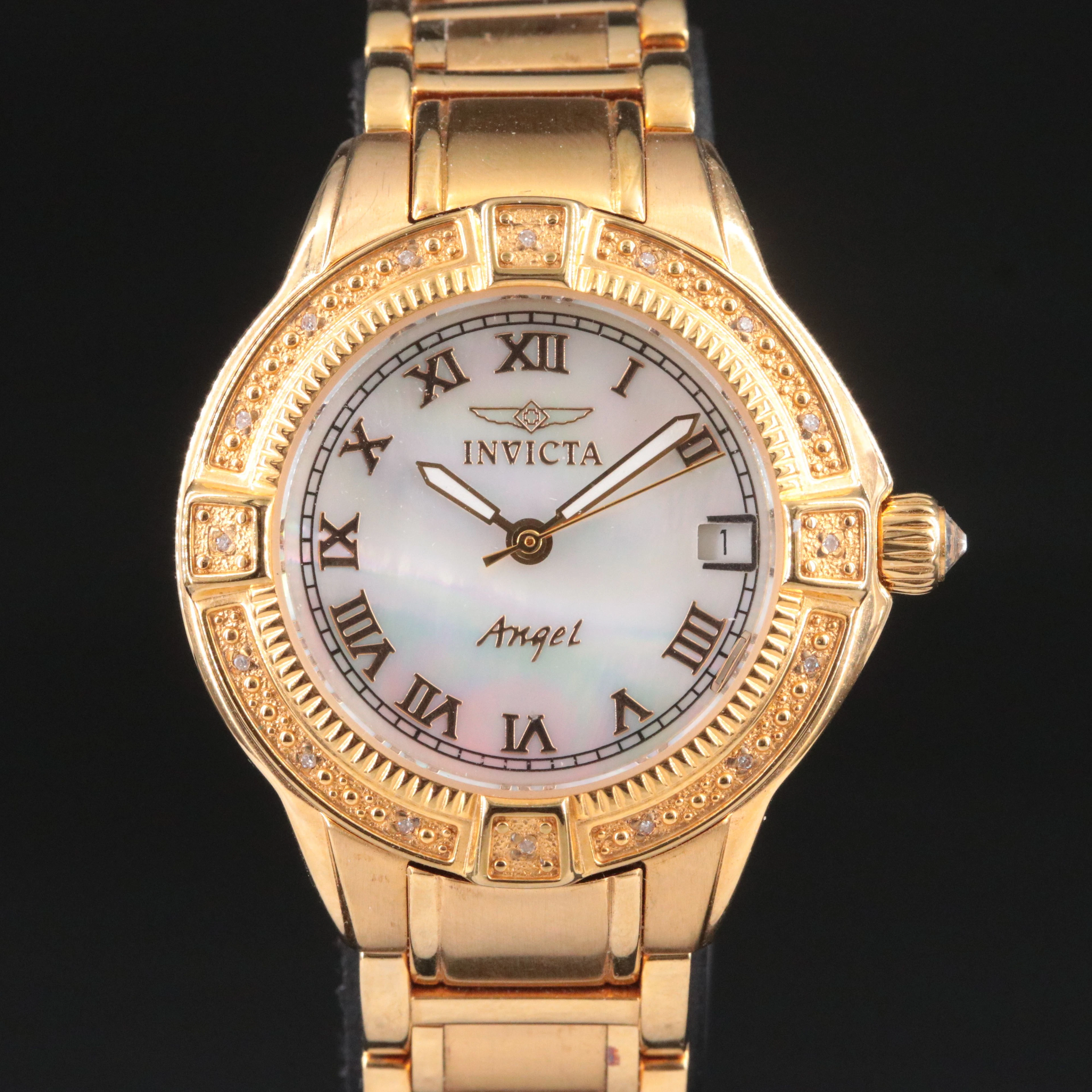 Invicta Angel M.O.P. Dial Diamond Bezel Date Quartz Watch Model 12807