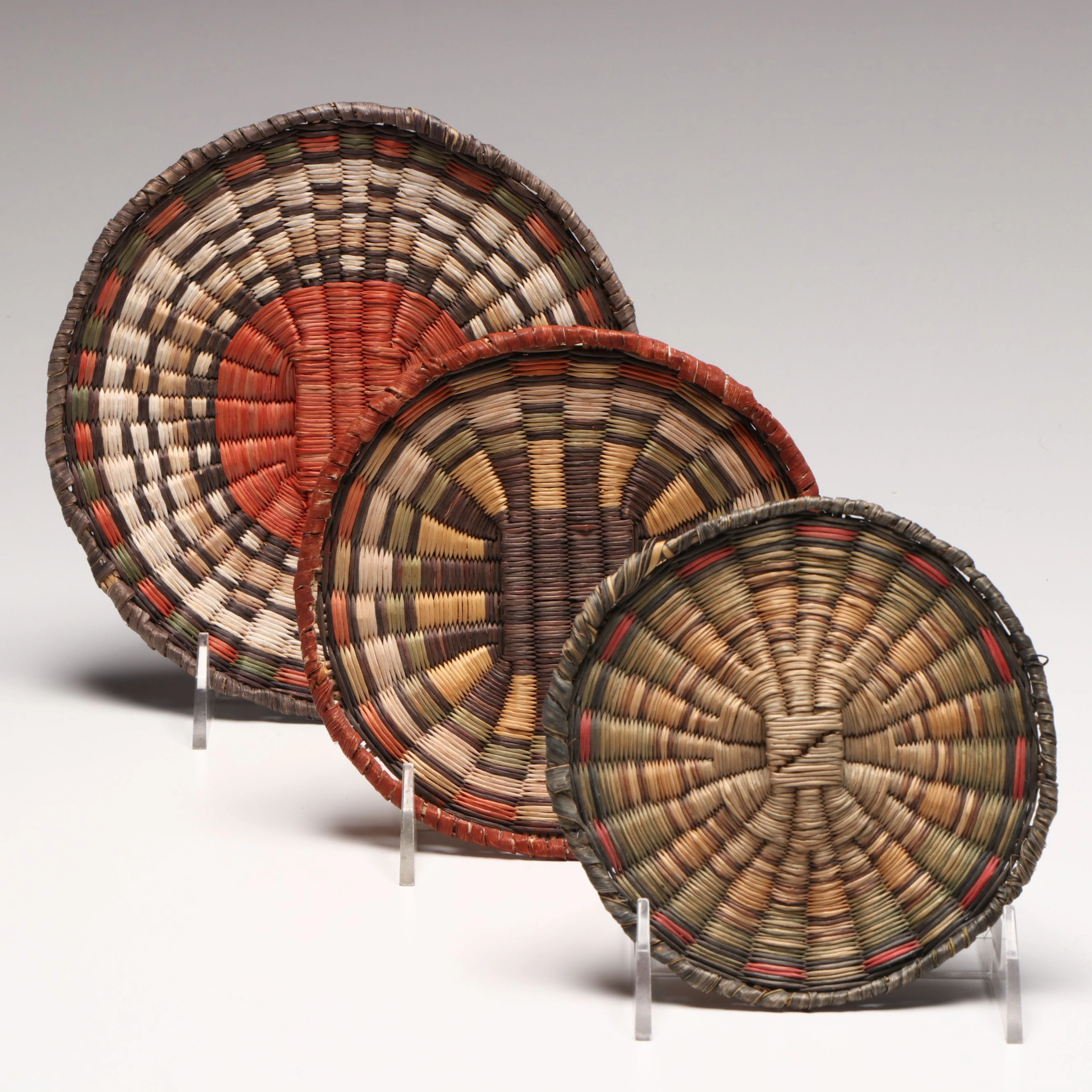 Hopi Third Mesa Woven Siwi and Savaapi Polychrome Basketry Plaques