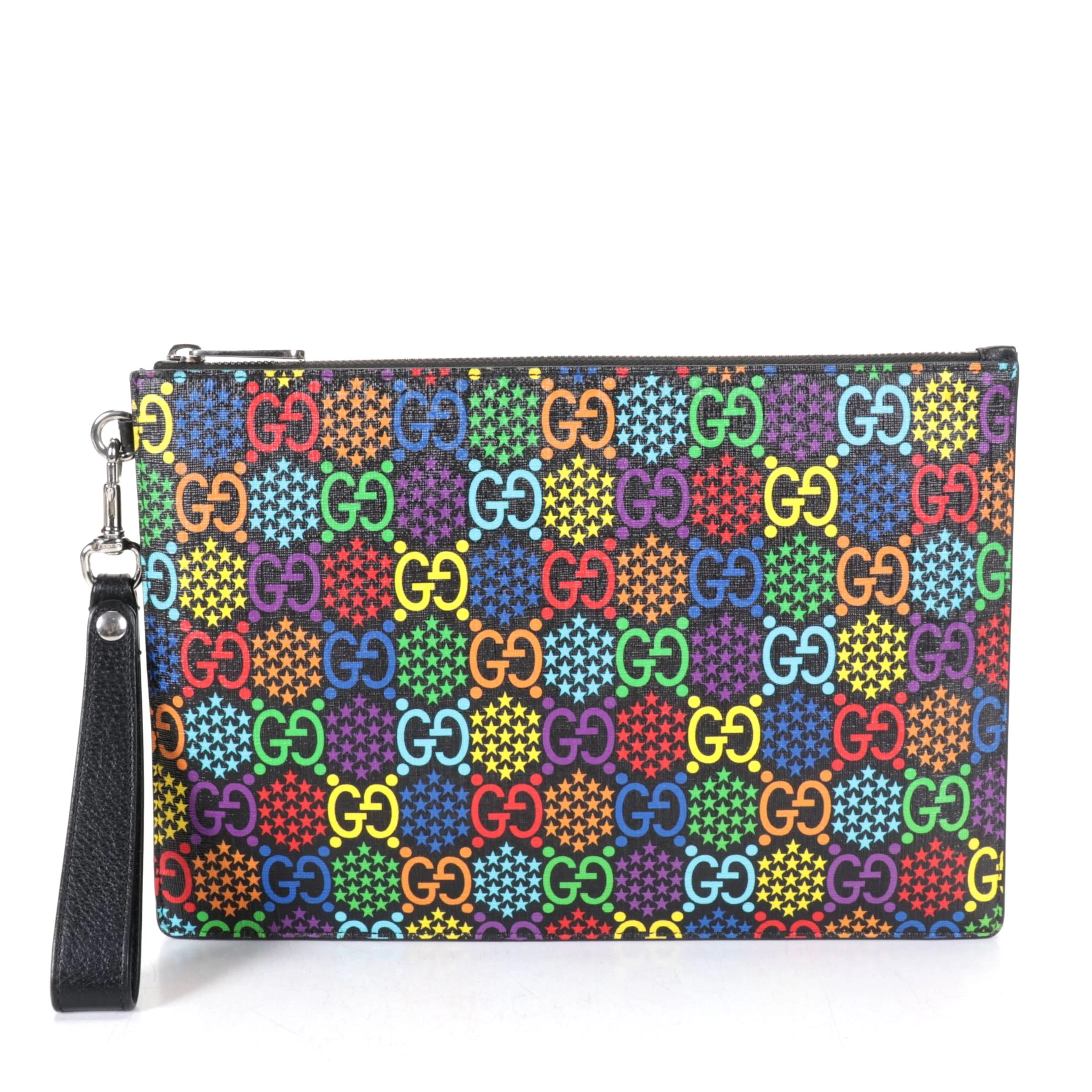 Gucci Wristlet Clutch in Psychedelic Monogram GG Supreme Canvas with Box