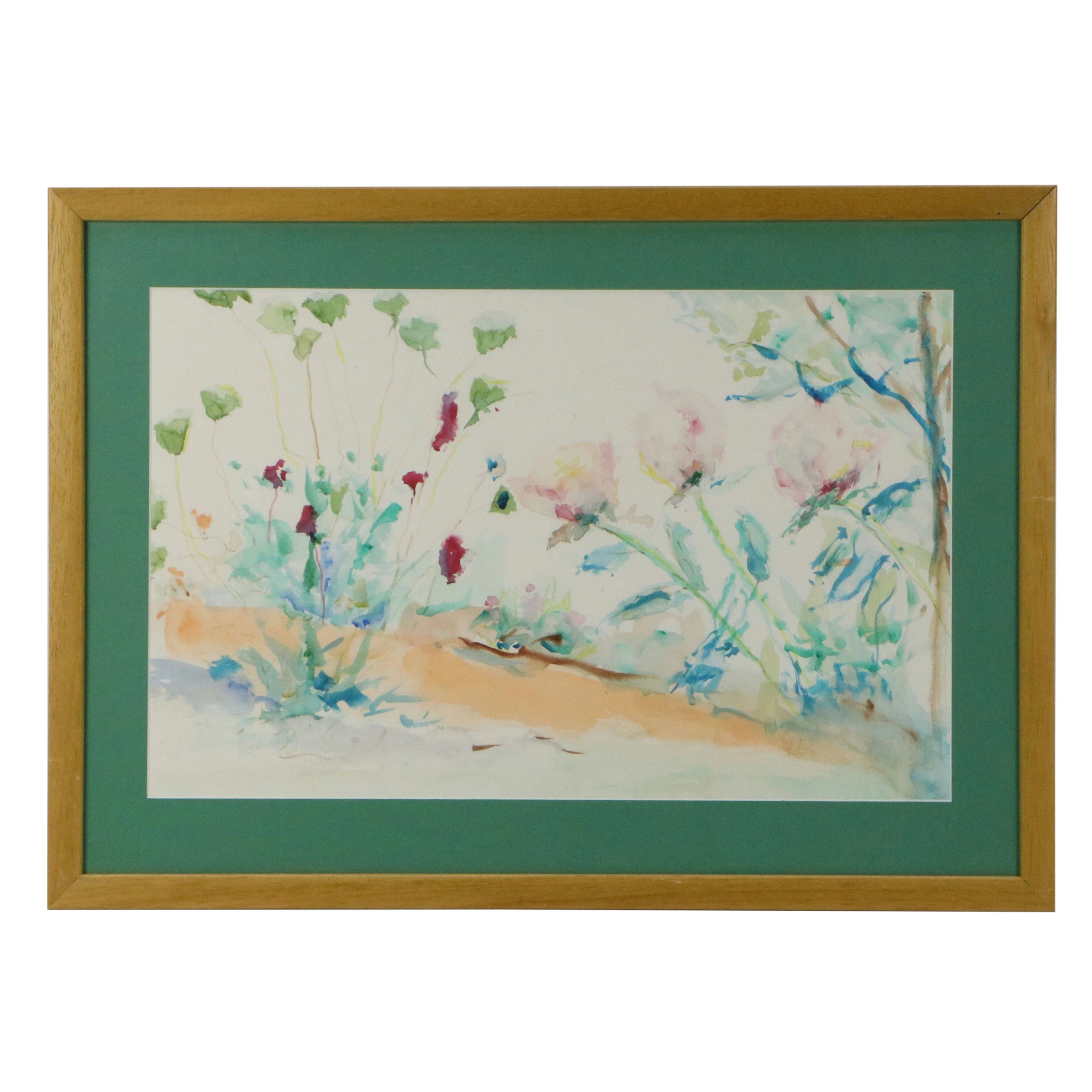 Landscape Watercolor Painting of Flowers and Plant Life